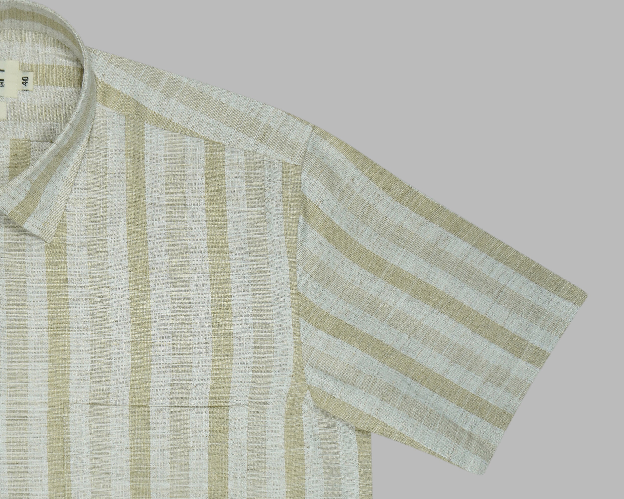 Men's Cotton Linen Striped Half Sleeves Shirt (Gold)
