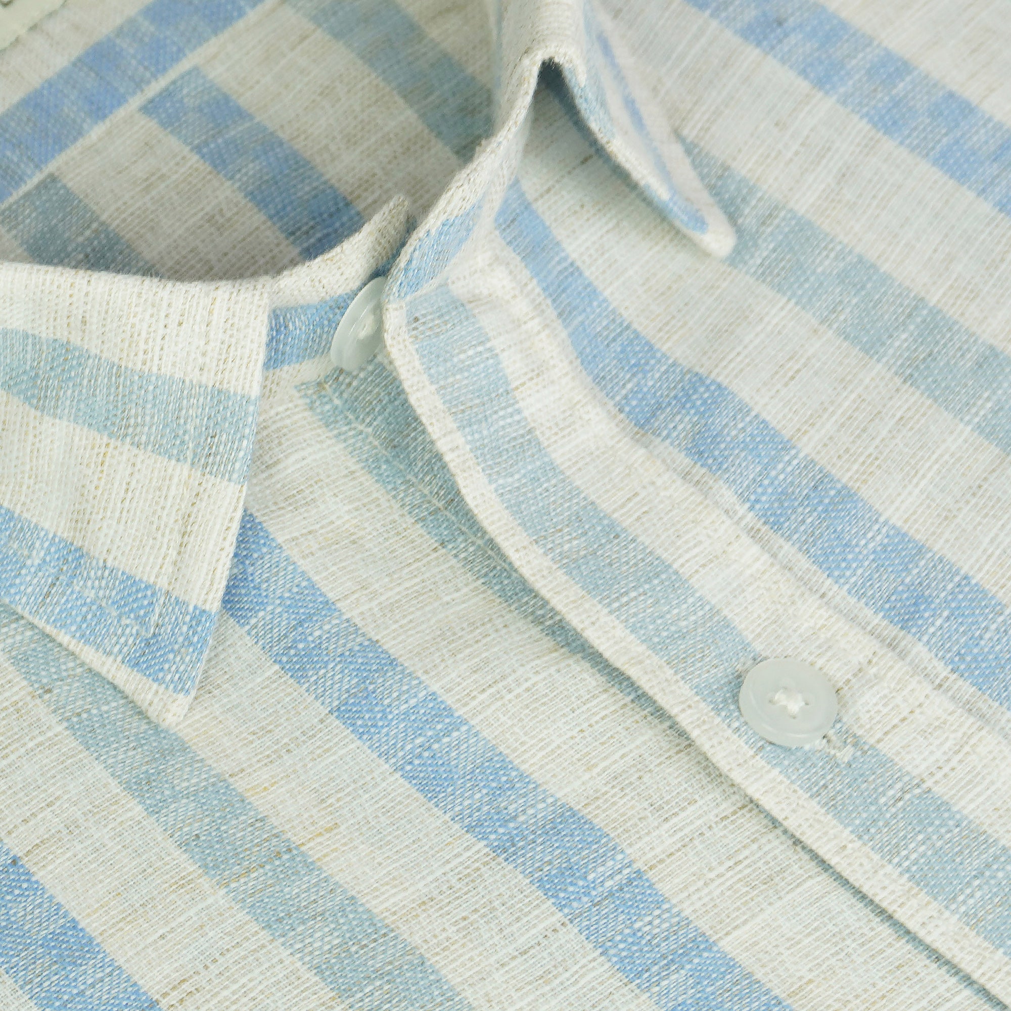 Men's Cotton Linen Striped Half Sleeves Shirt (Blue)