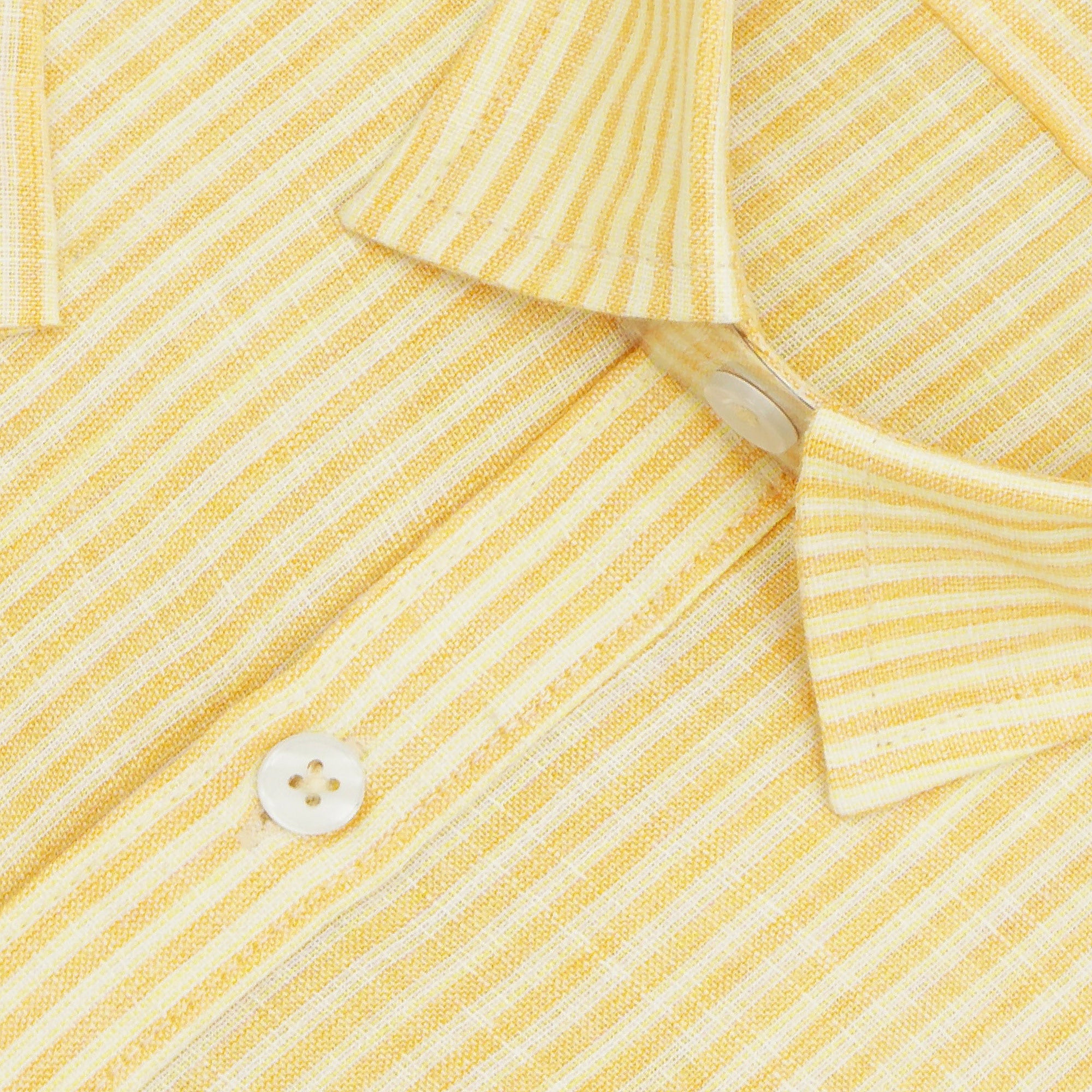 Men's Cotton Linen Striped Half Sleeves Shirt (Orange)