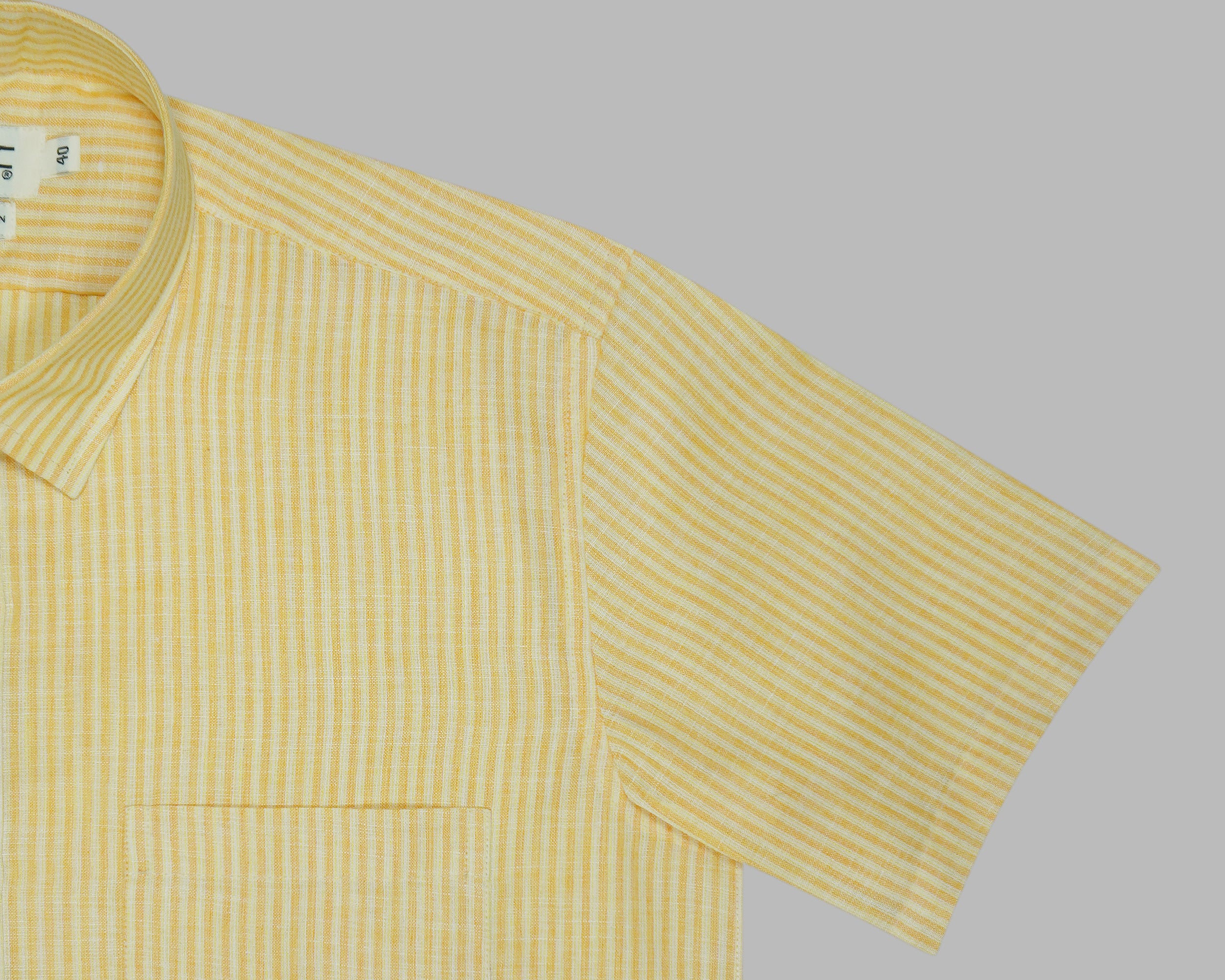 Men's Cotton Linen Striped Half Sleeves Shirt (Orange)