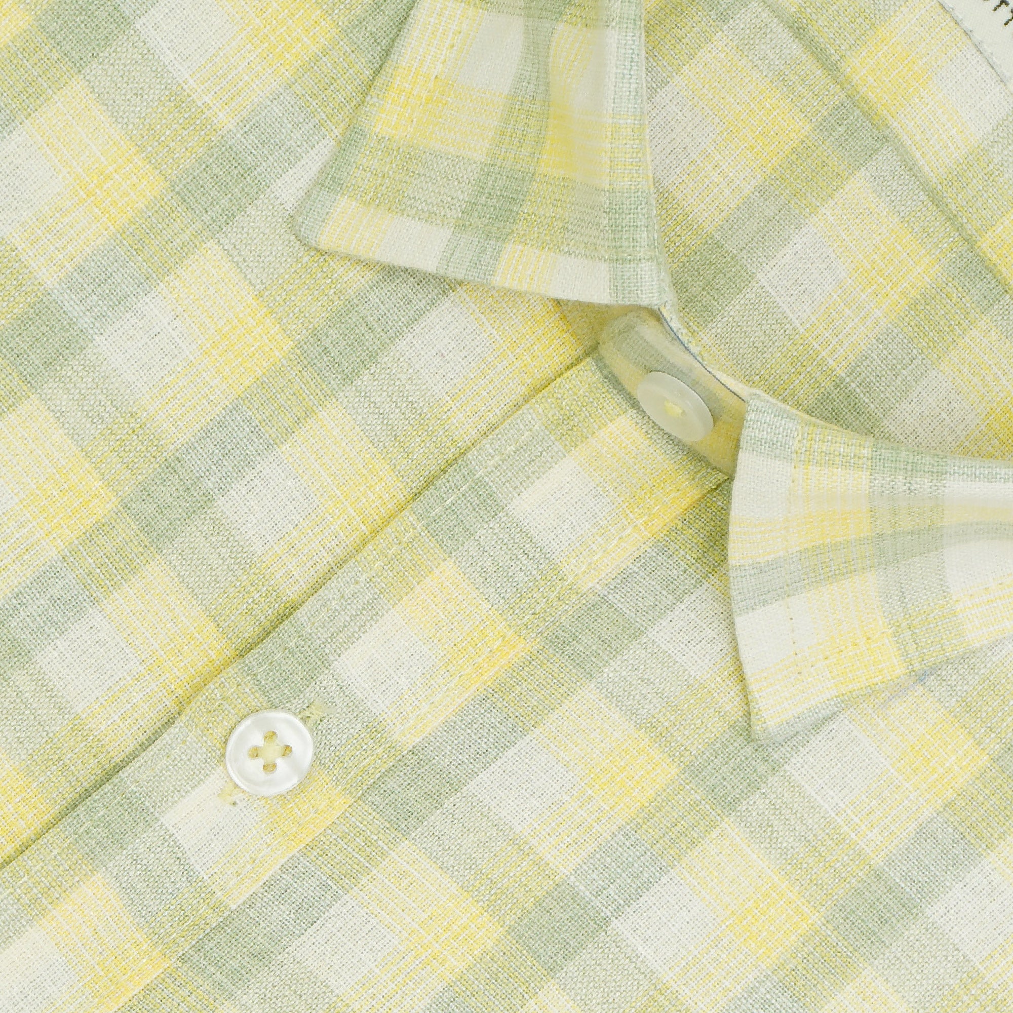 Men's Cotton Linen Checkered Half Sleeves Shirt (Yellow)
