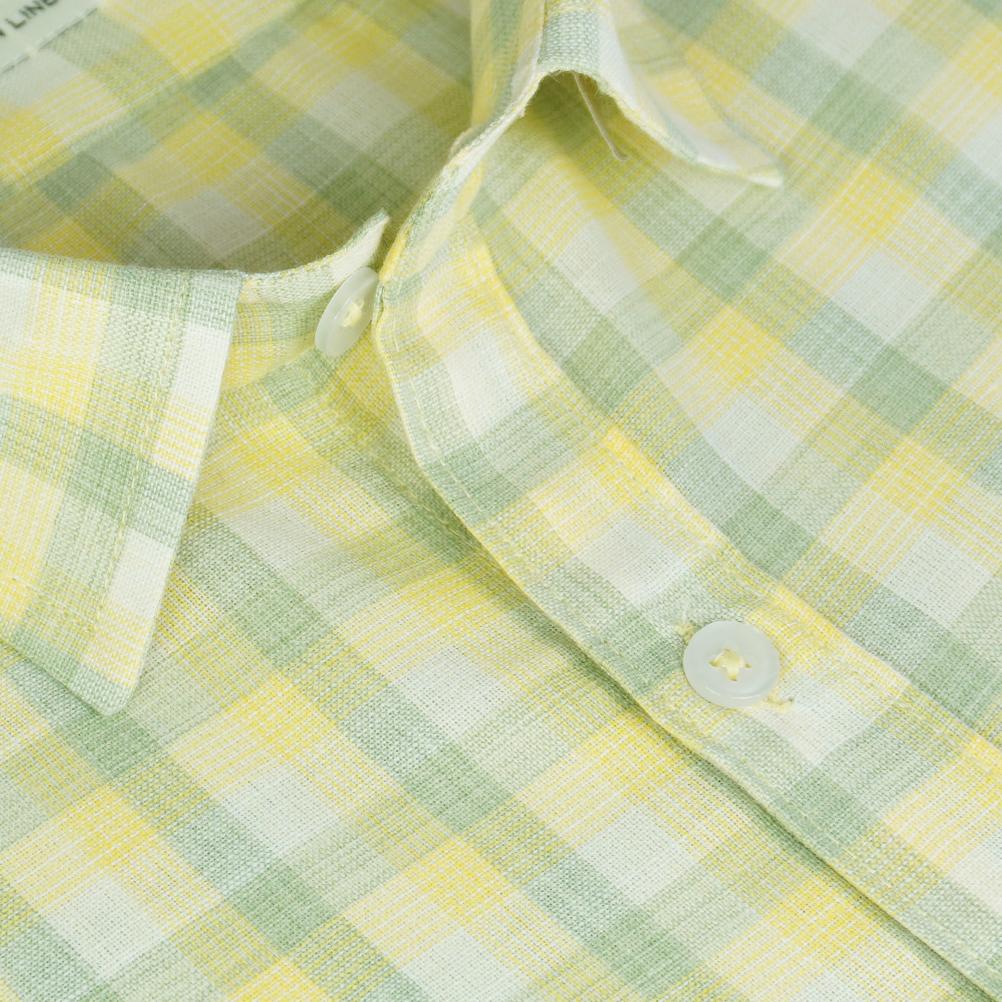 Men's Cotton Linen Checkered Half Sleeves Shirt (Yellow)