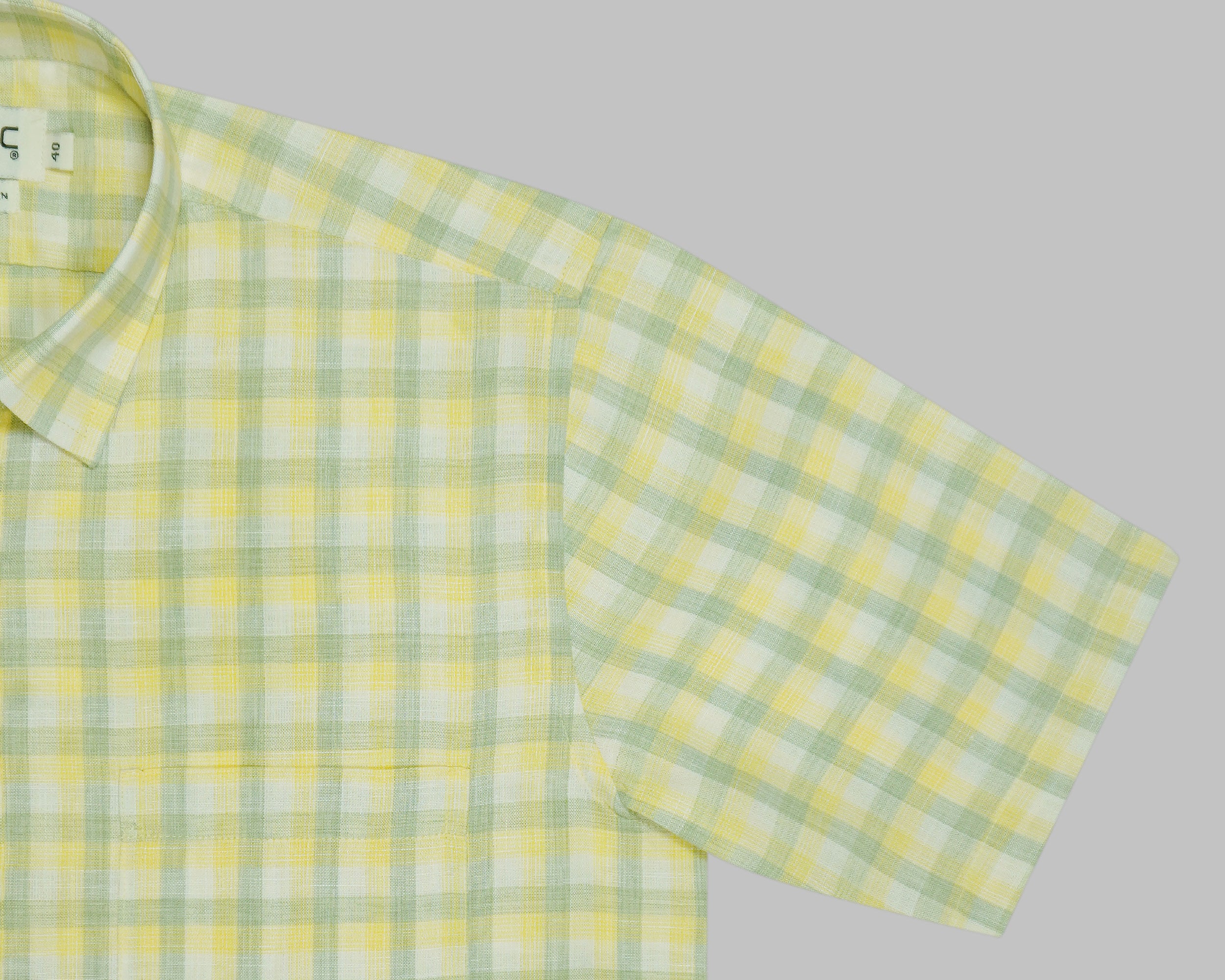Men's Cotton Linen Checkered Half Sleeves Shirt (Yellow)