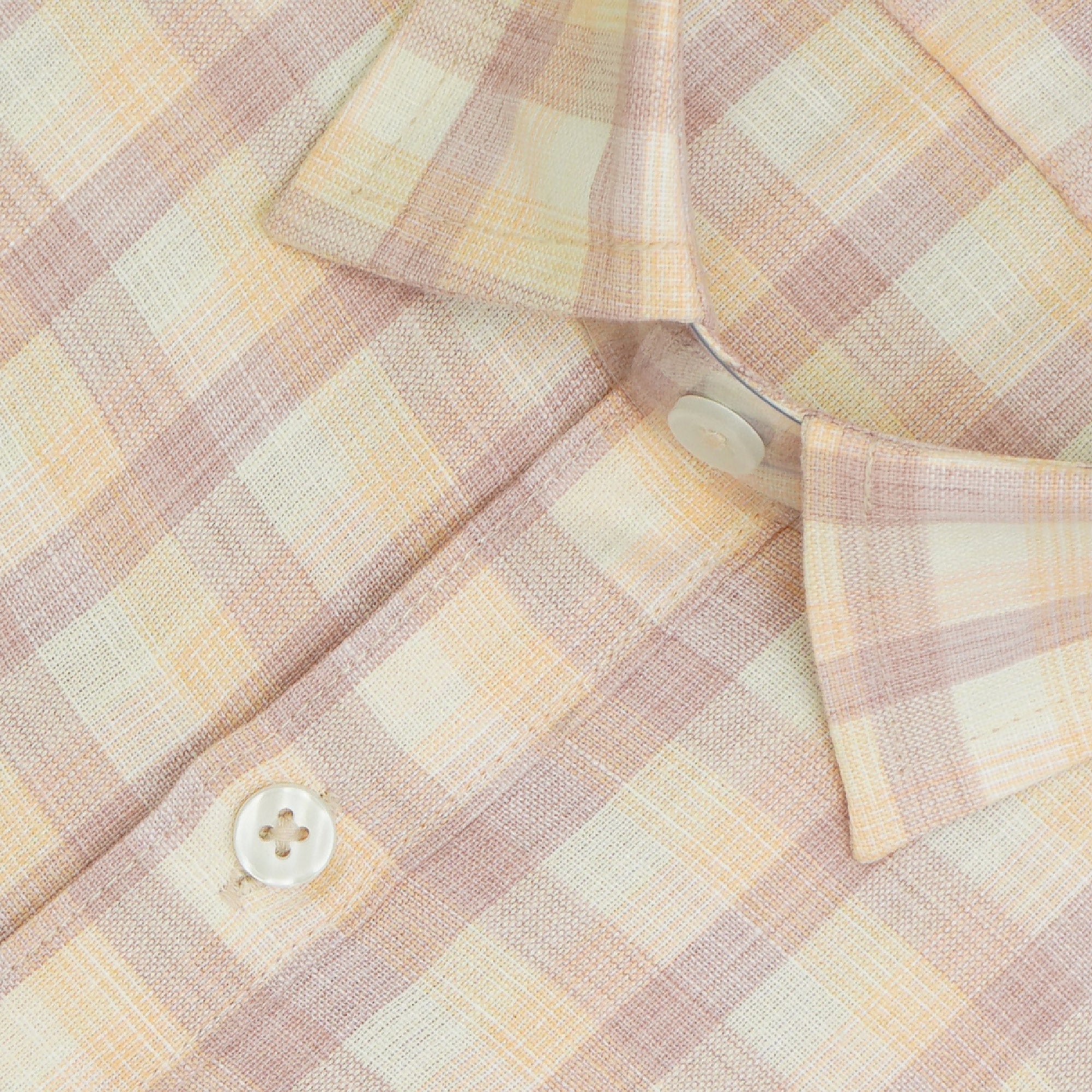 Men's Cotton Linen Checkered Half Sleeves Shirt (Orange)