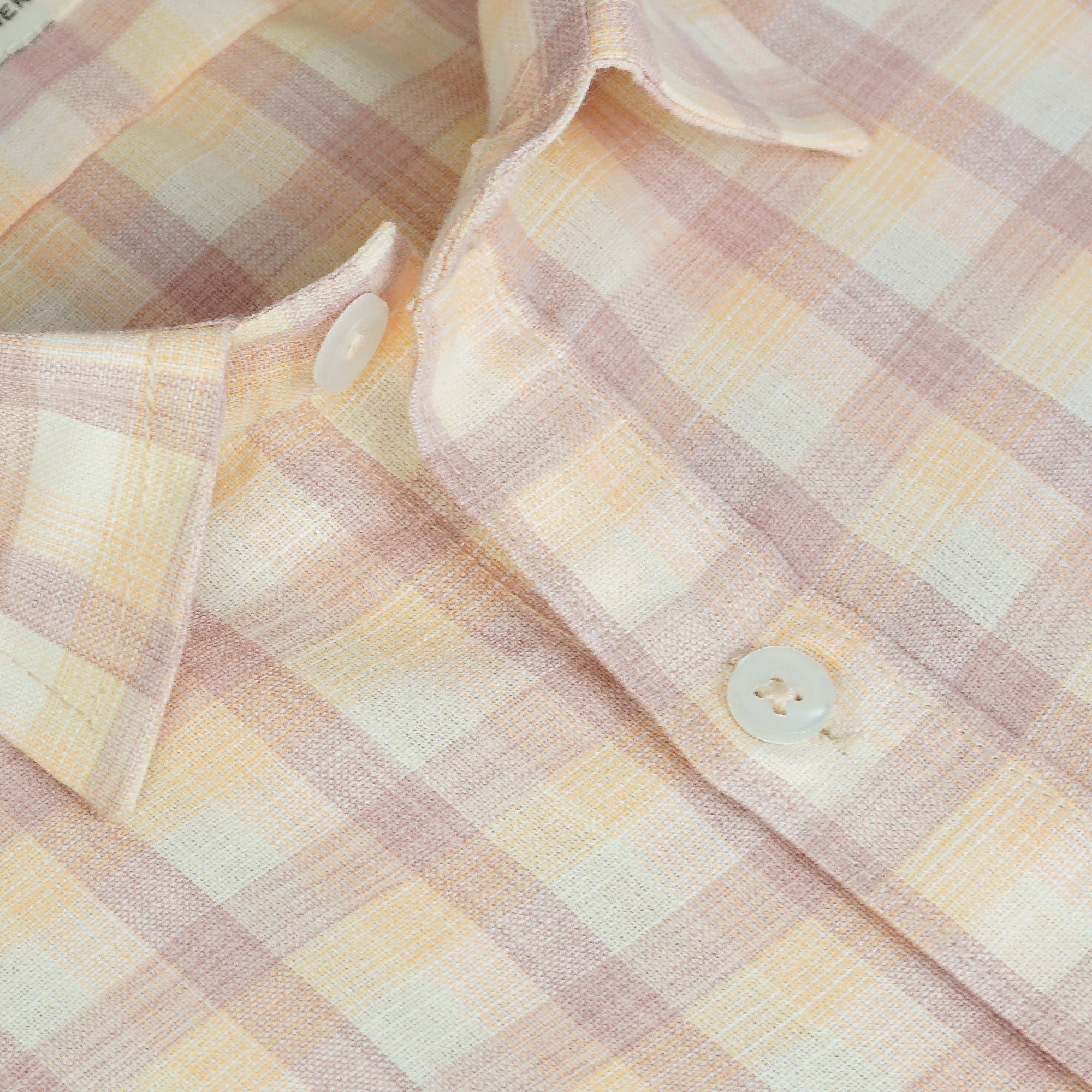 Men's Cotton Linen Checkered Half Sleeves Shirt (Orange)