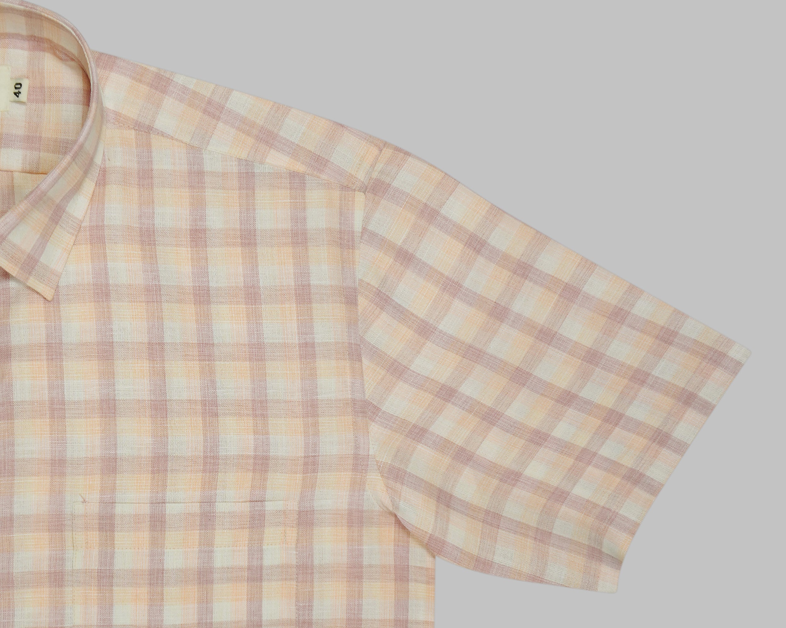 Men's Cotton Linen Checkered Half Sleeves Shirt (Orange)