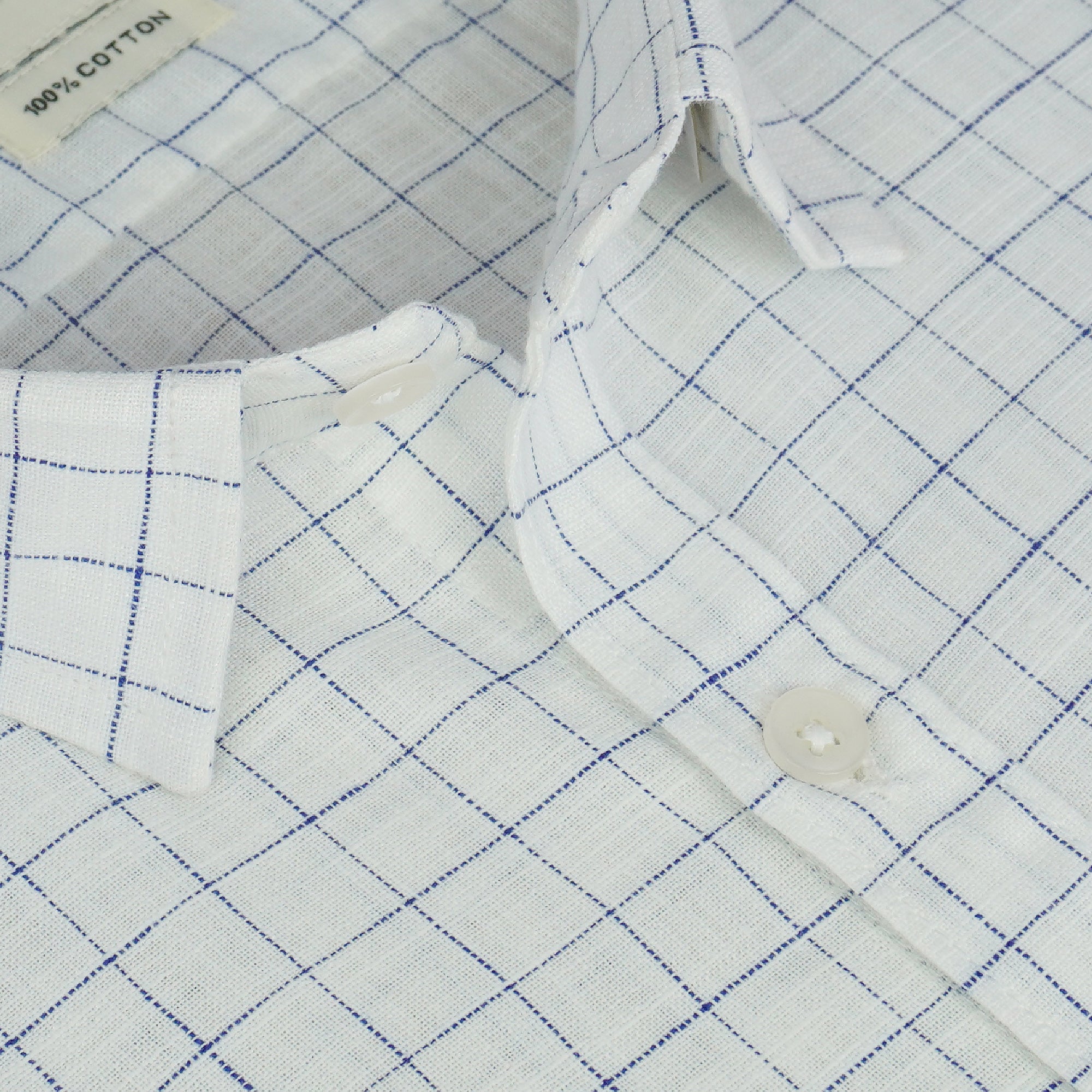 Men's 100% Cotton Checkered Half Sleeves Shirt (Blue)