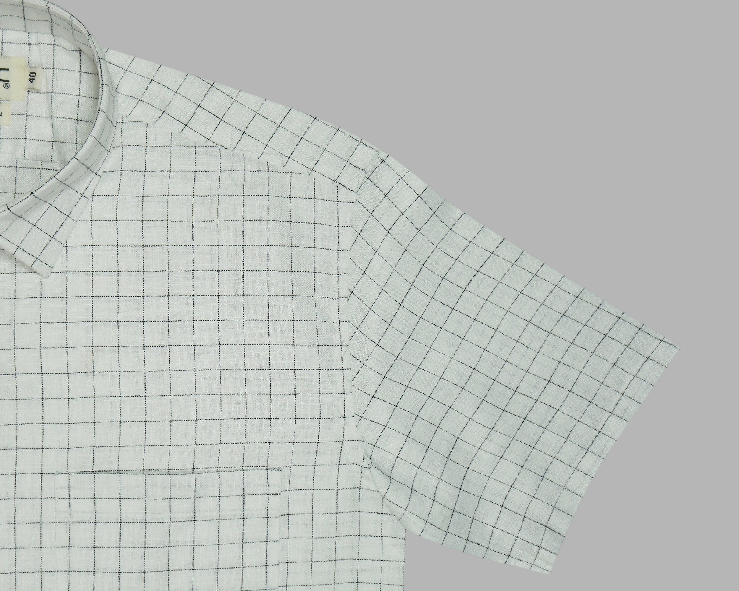Men's 100% Cotton Checkered Half Sleeves Shirt (Grey)