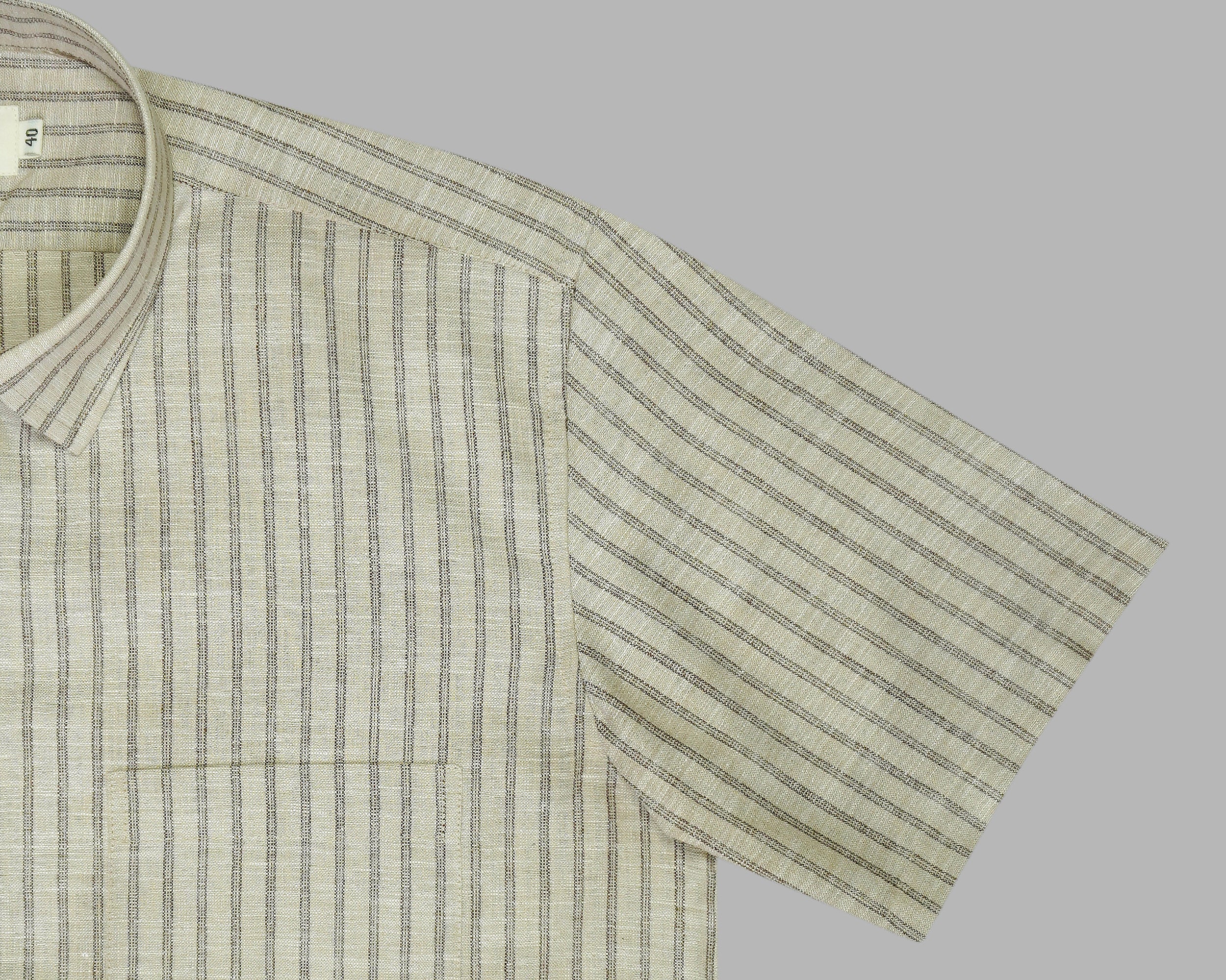 Men's 100% Cotton Striped Half Sleeves Shirt (Brown)