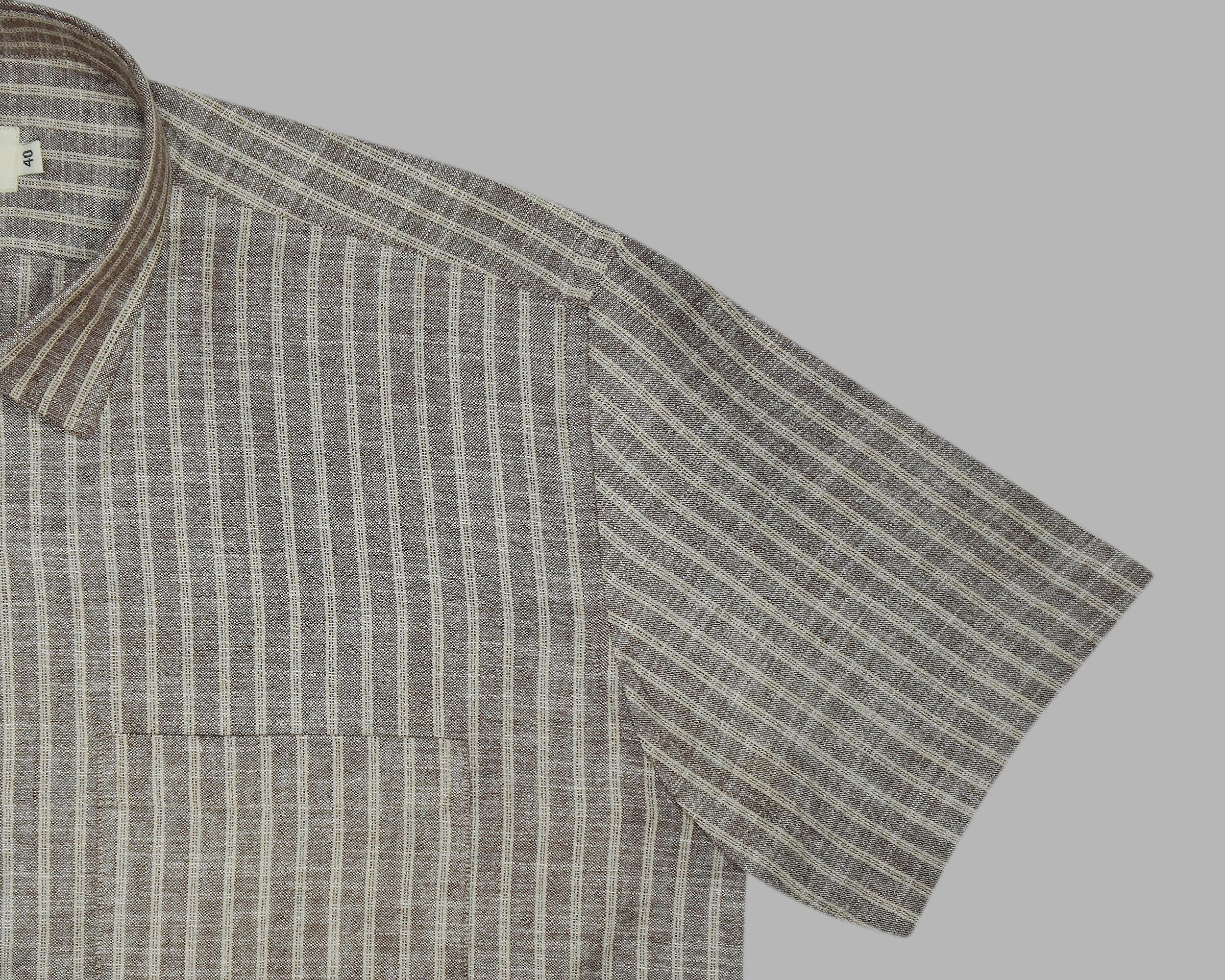 Men's 100% Cotton Striped Half Sleeves Shirt (Coffee)