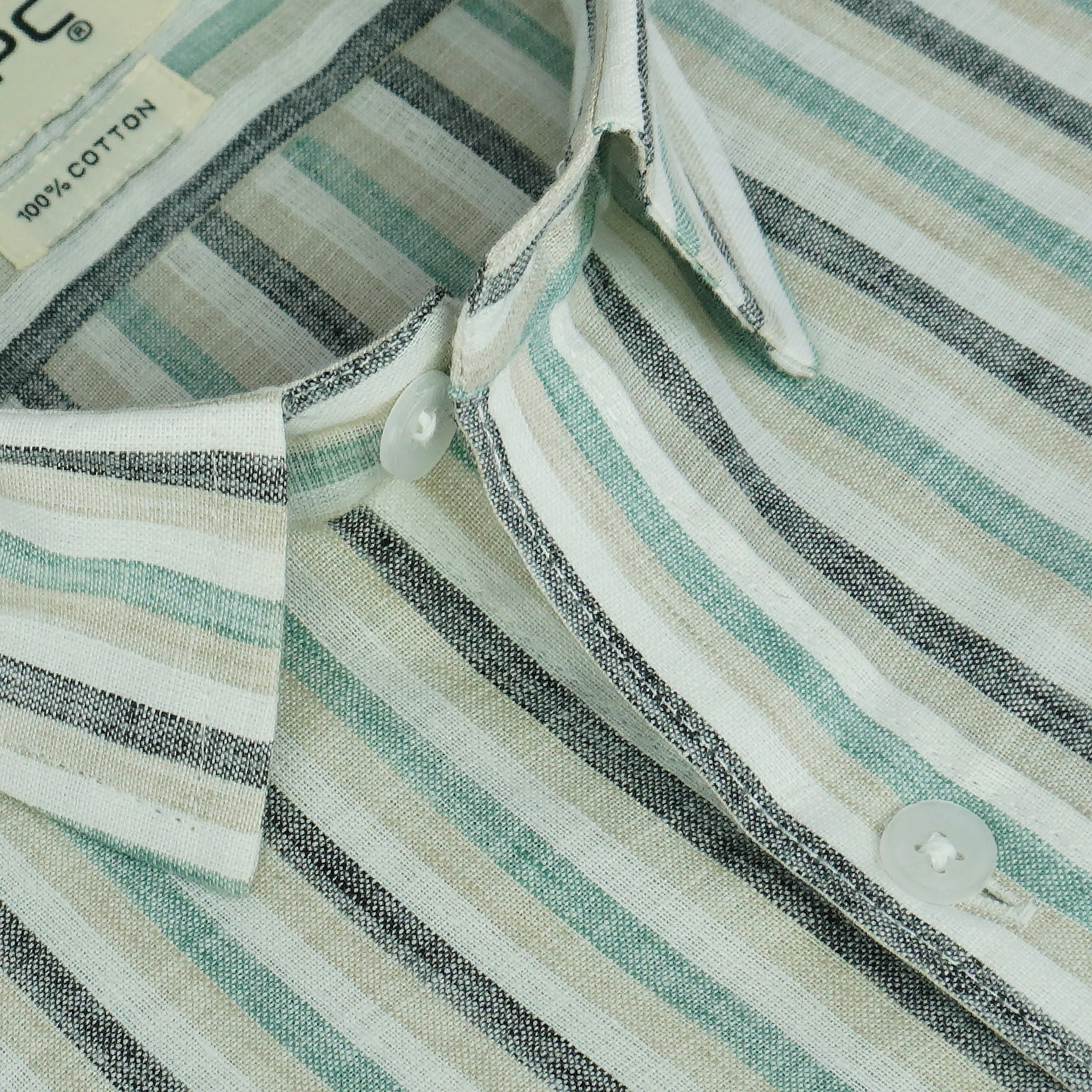 Men's 100% Cotton Striped Half Sleeves Shirt (Green)