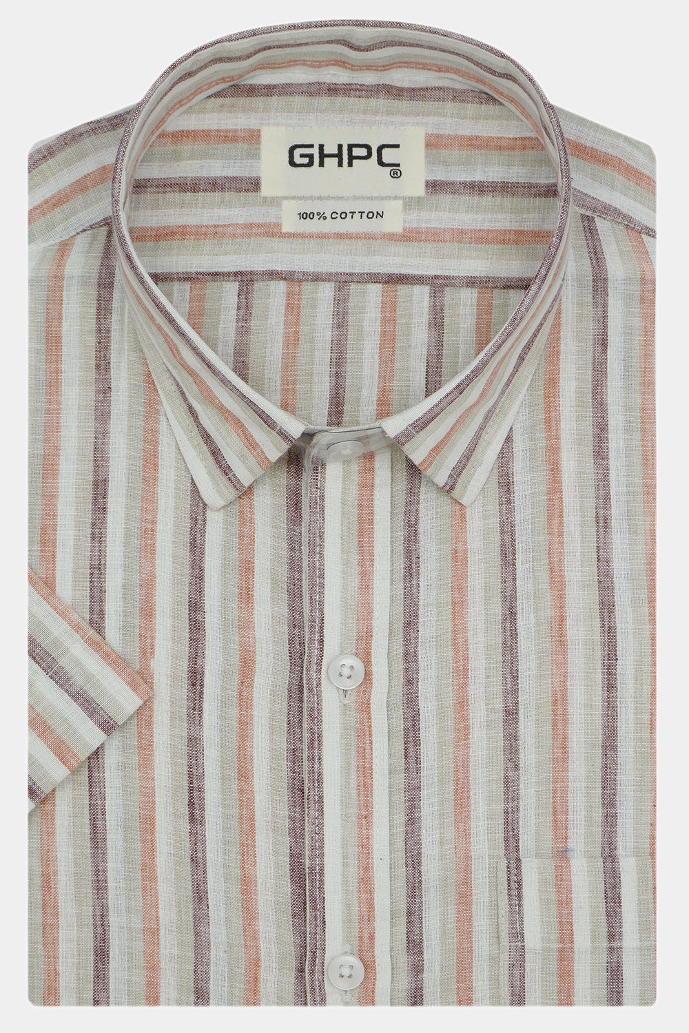 Men's 100% Cotton Striped Half Sleeves Shirt (Brown)