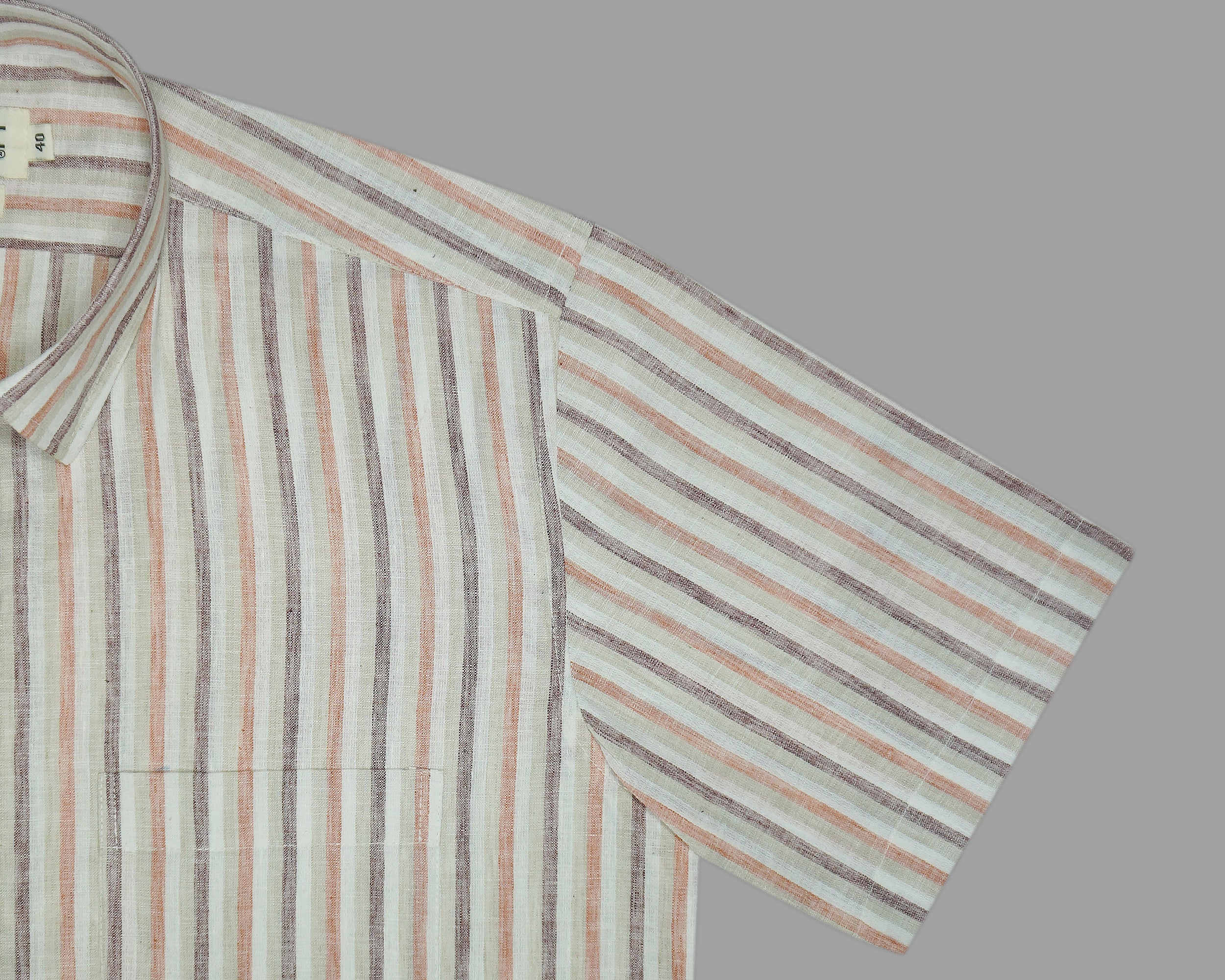 Men's 100% Cotton Striped Half Sleeves Shirt (Brown)