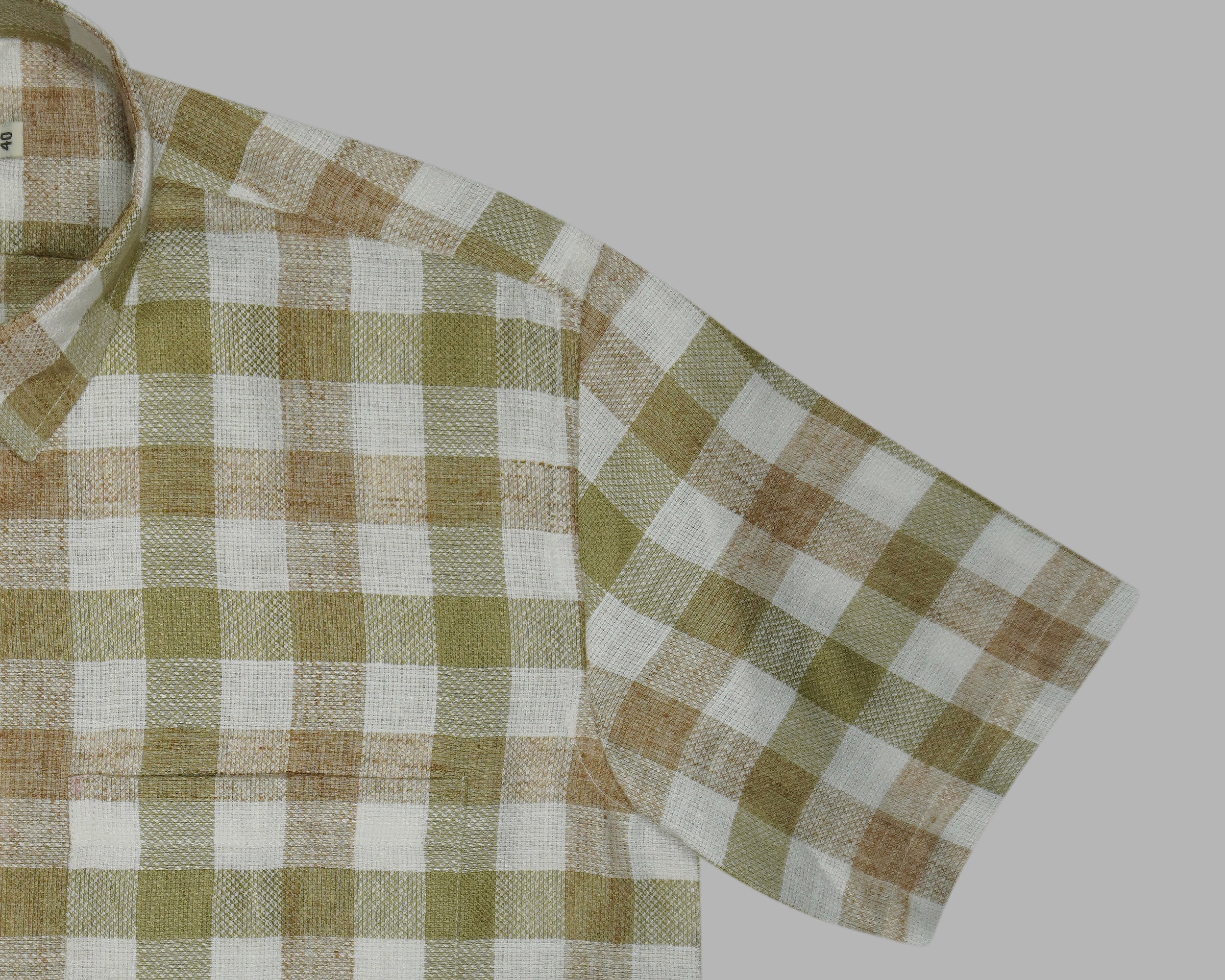 Men's 100% Cotton Checkered Half Sleeves Shirt (Khaki)