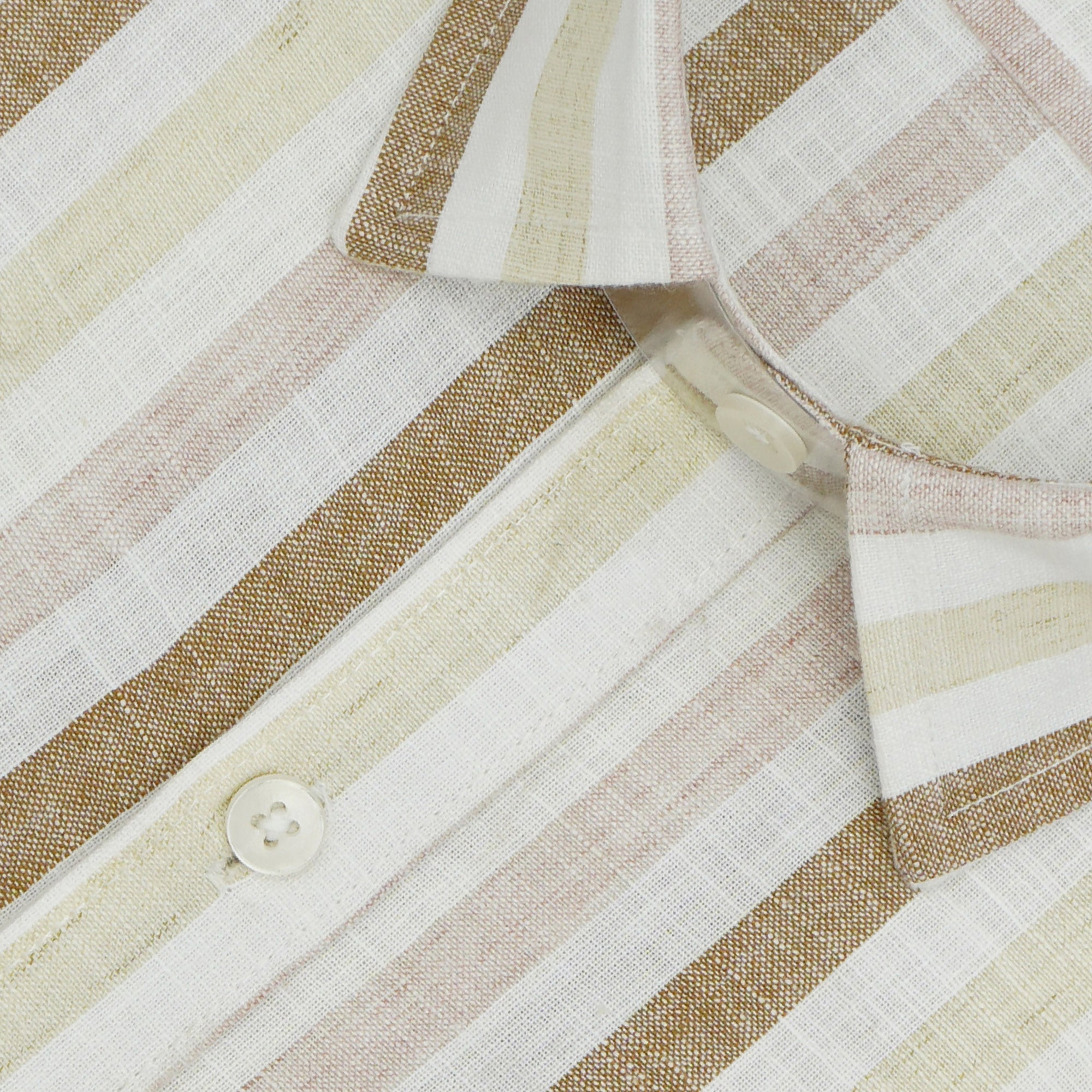 Men's Cotton Linen Striped Half Sleeves Shirt (Brown)