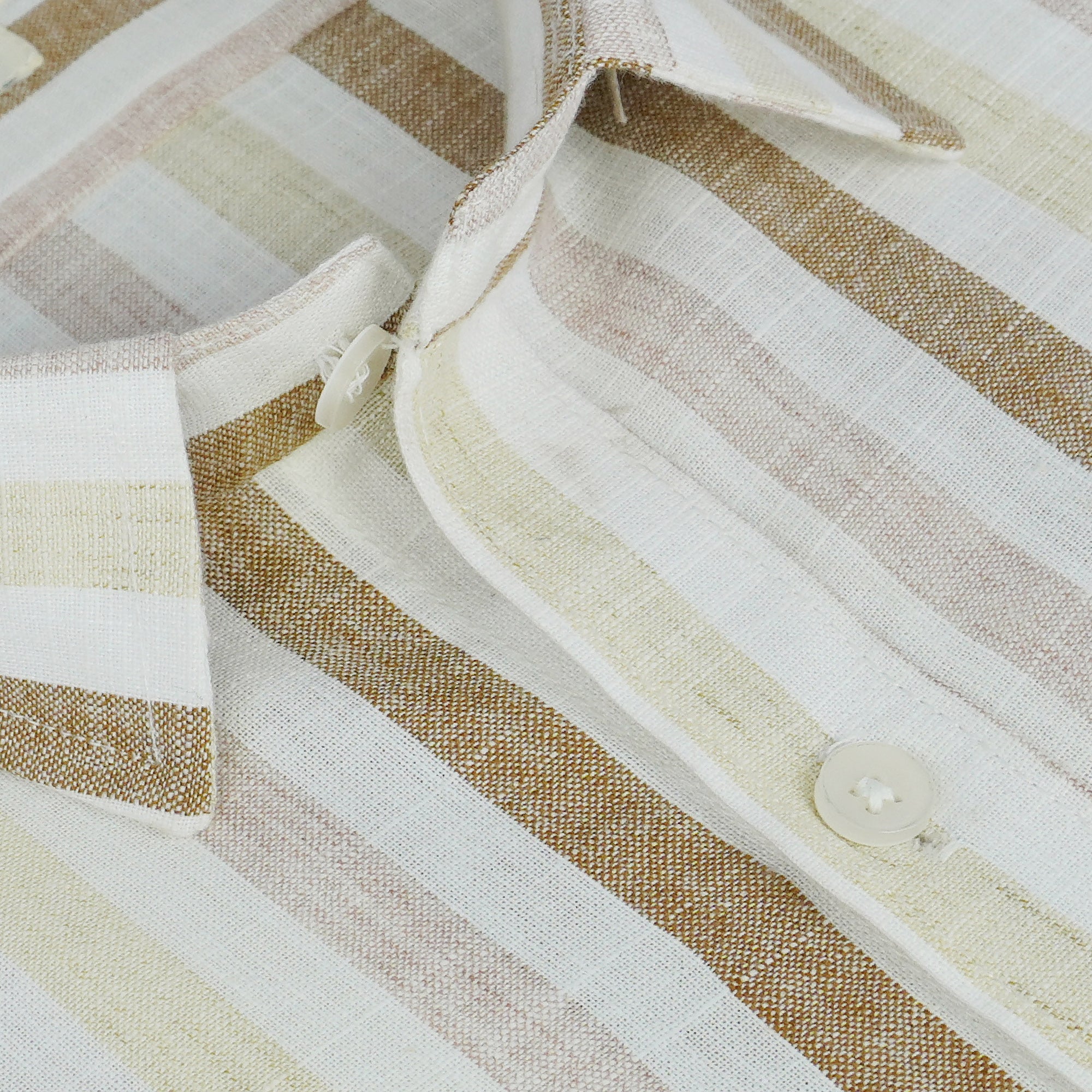 Men's Cotton Linen Striped Half Sleeves Shirt (Brown)