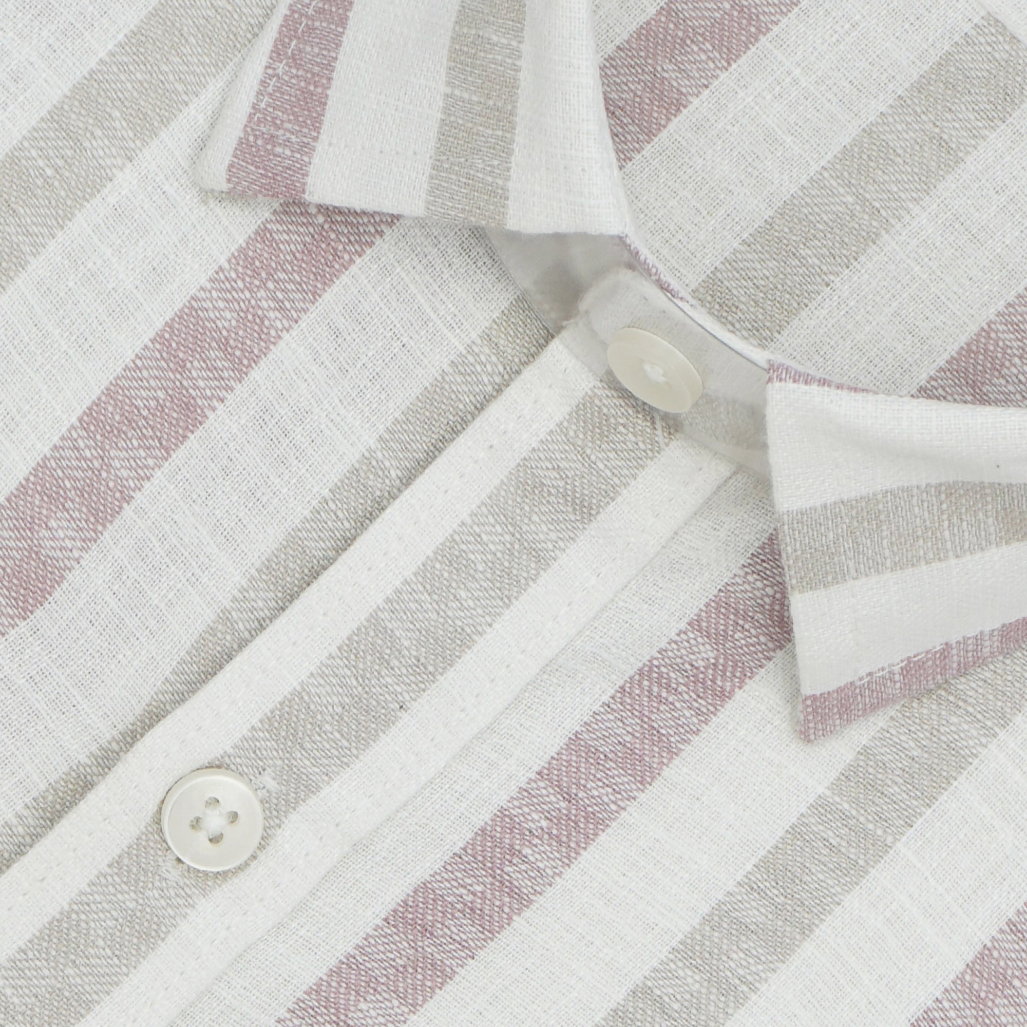 Men's Cotton Linen Striped Half Sleeves Shirt (Wine)