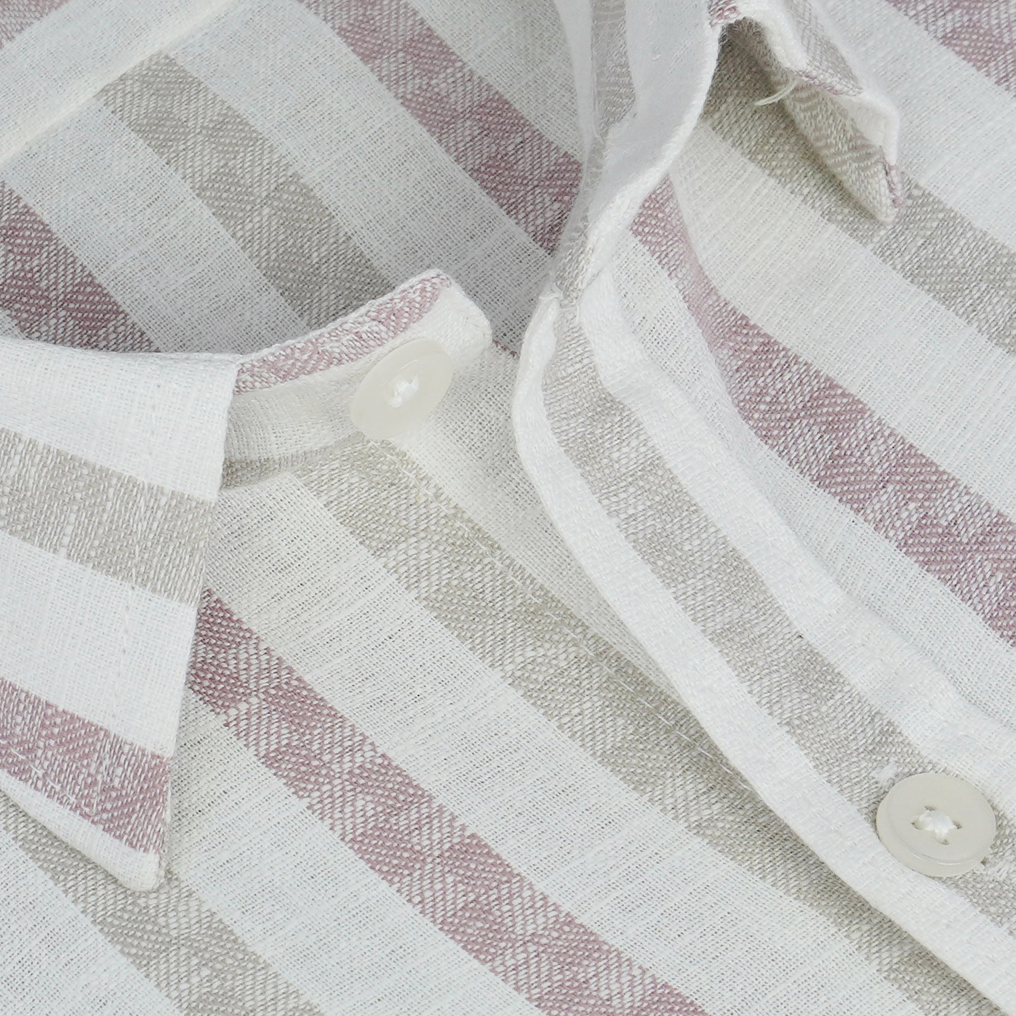 Men's Cotton Linen Striped Half Sleeves Shirt (Wine)