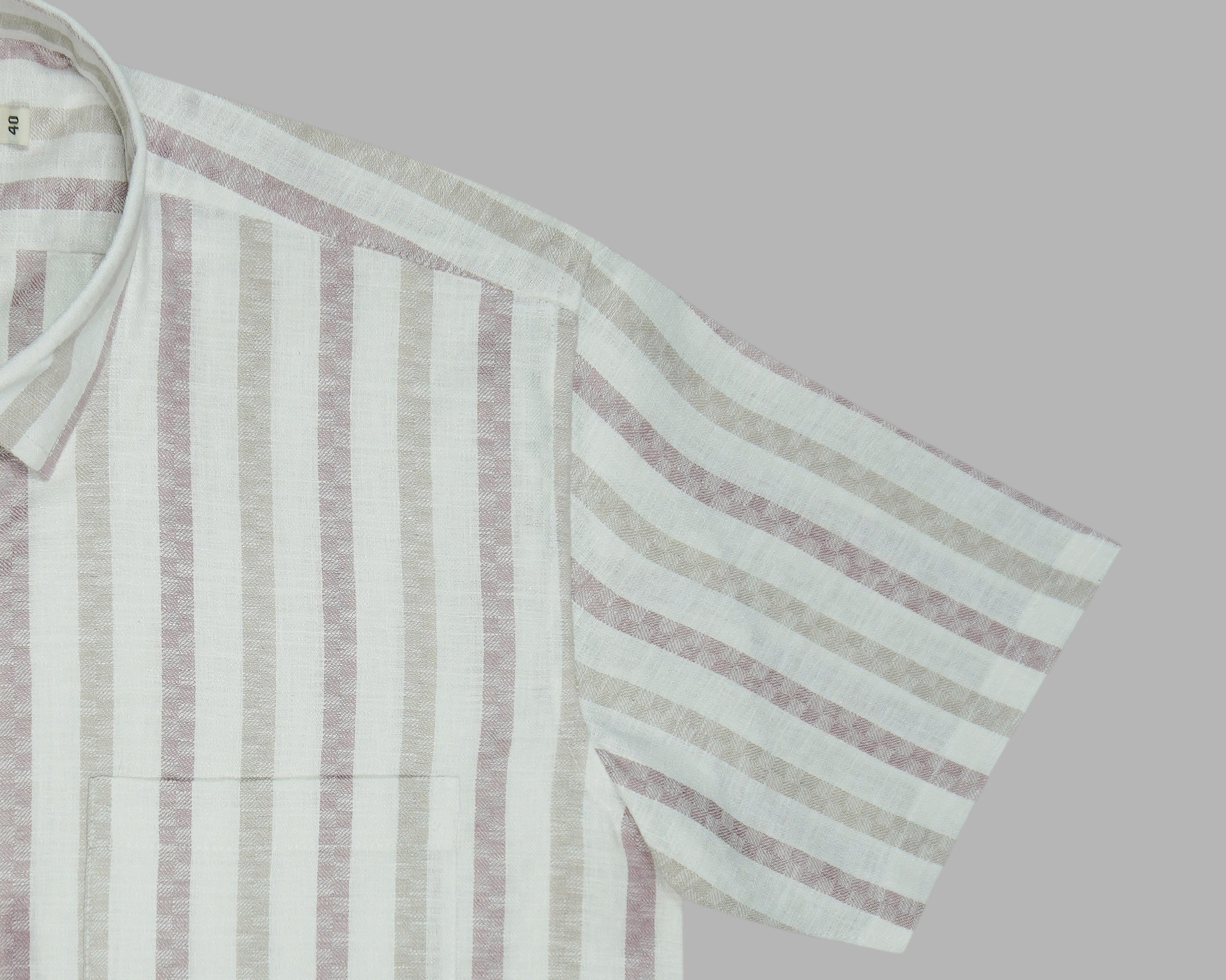 Men's Cotton Linen Striped Half Sleeves Shirt (Wine)