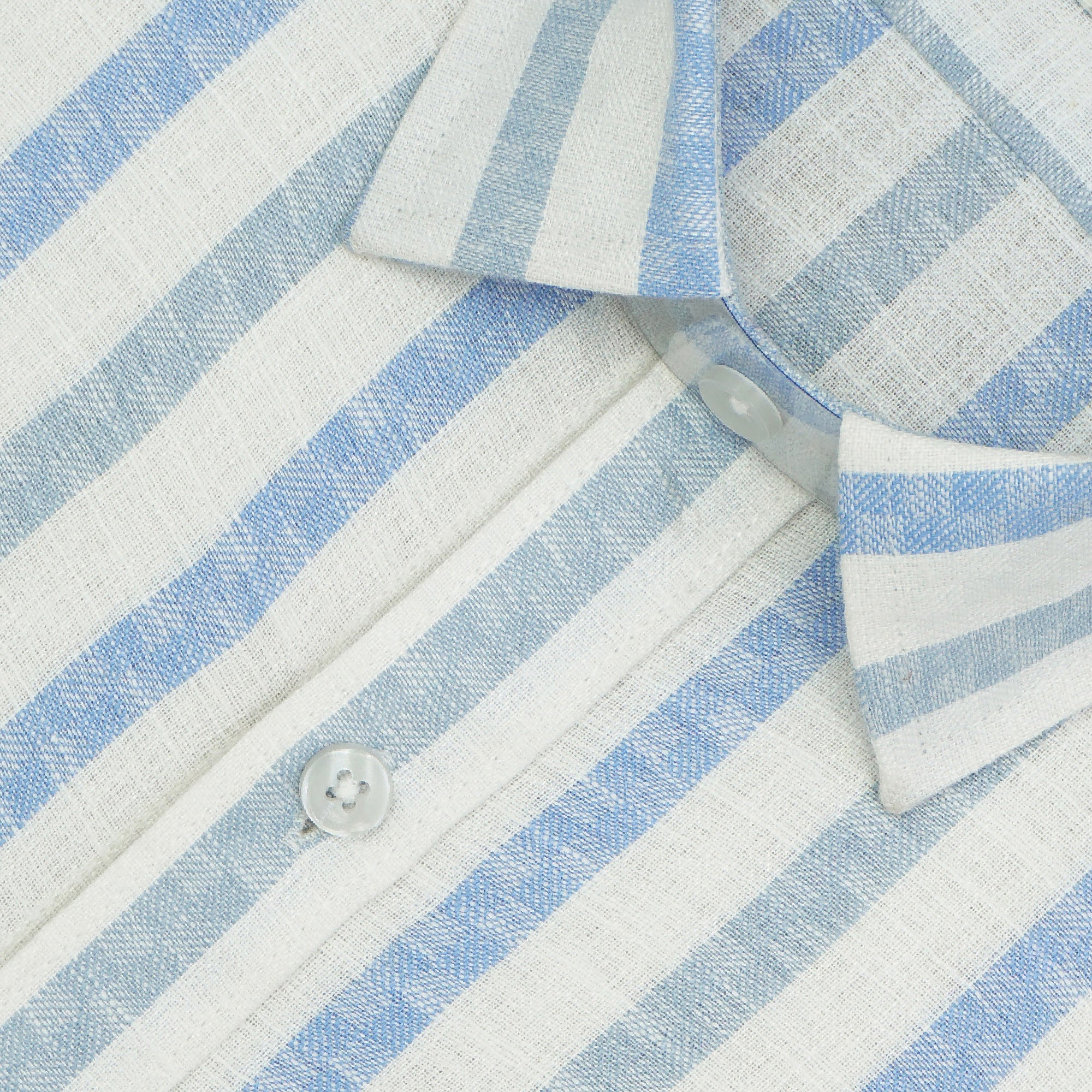 Men's Cotton Linen Striped Half Sleeves Shirt (Blue)