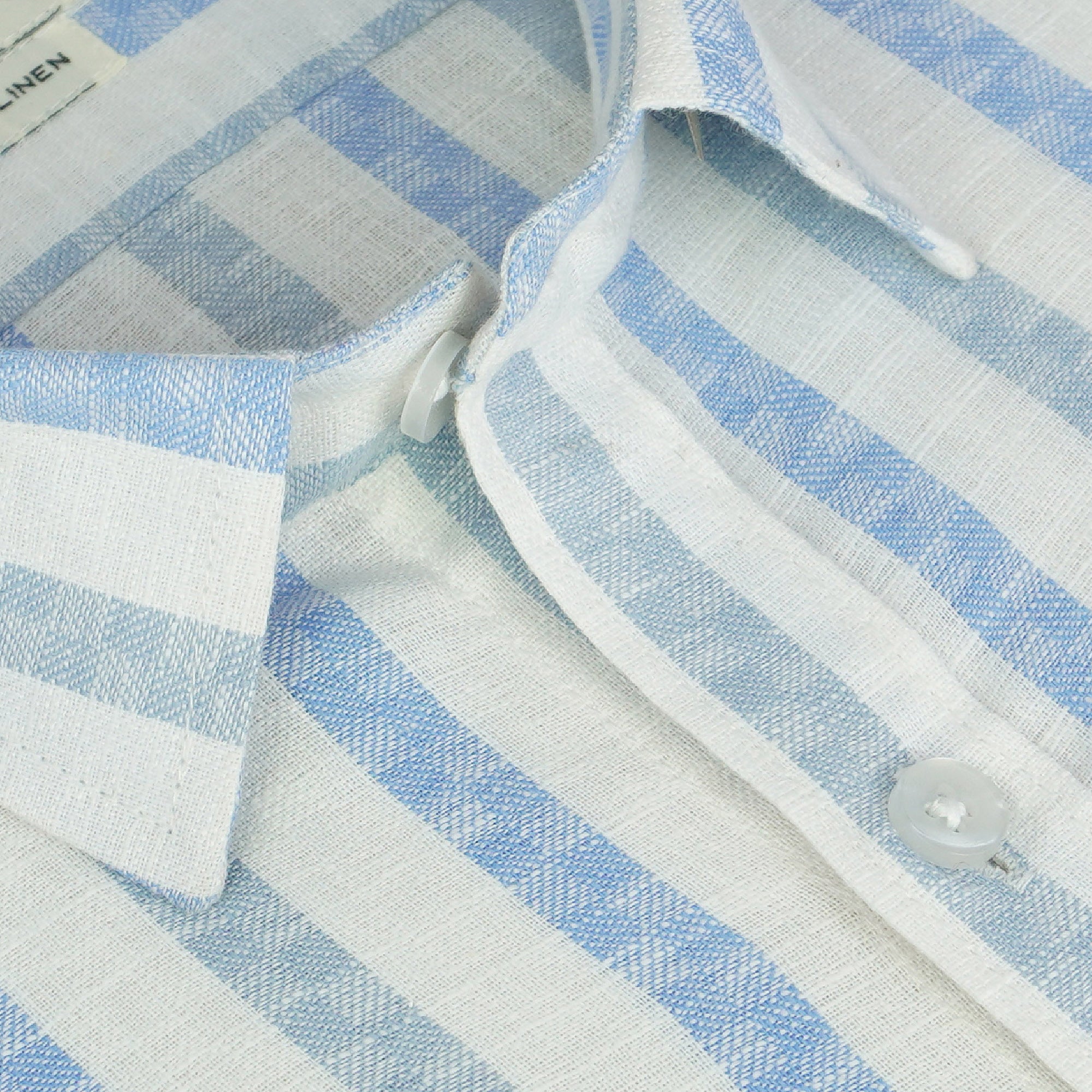 Men's Cotton Linen Striped Half Sleeves Shirt (Blue)