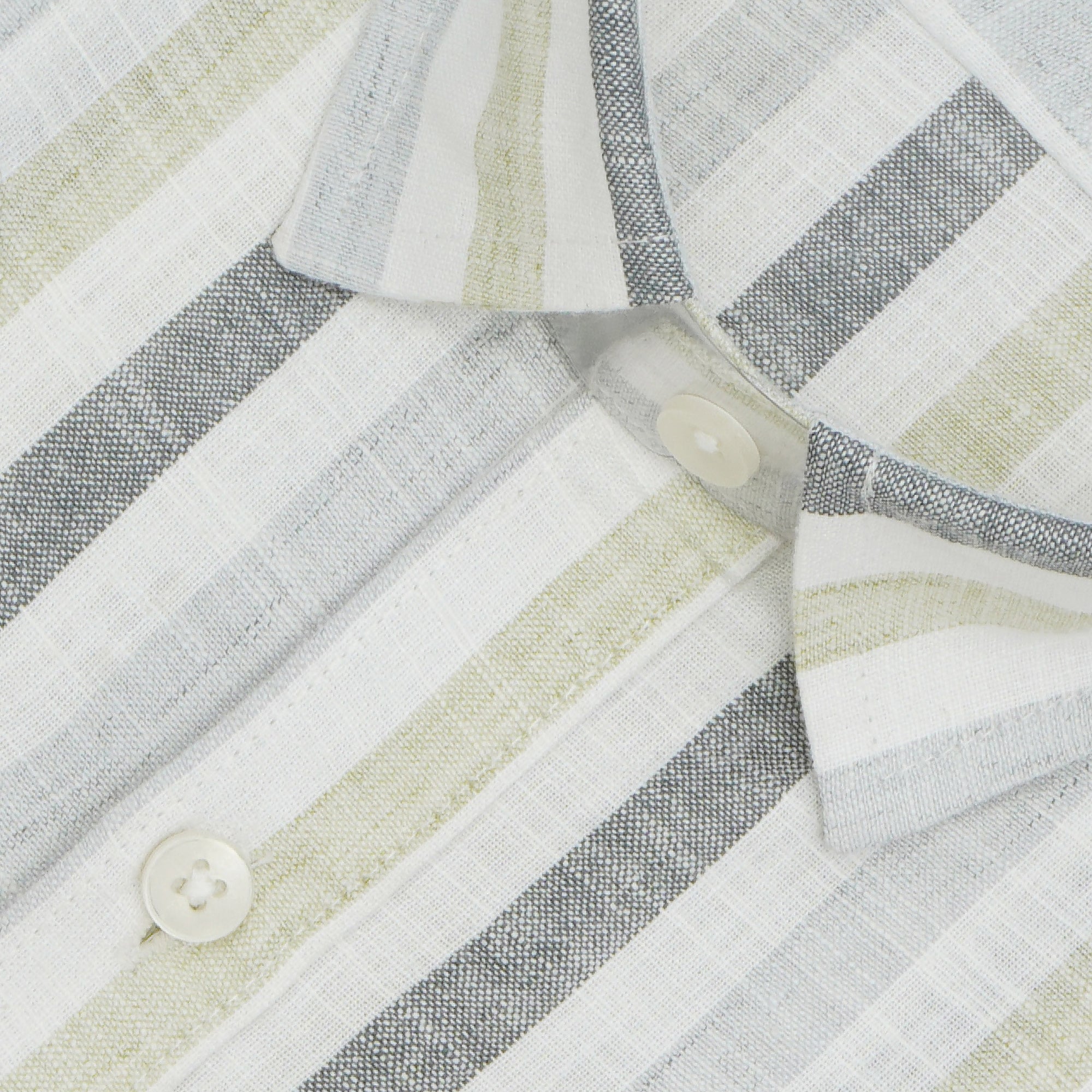 Men's Cotton Linen Striped Half Sleeves Shirt (Grey)