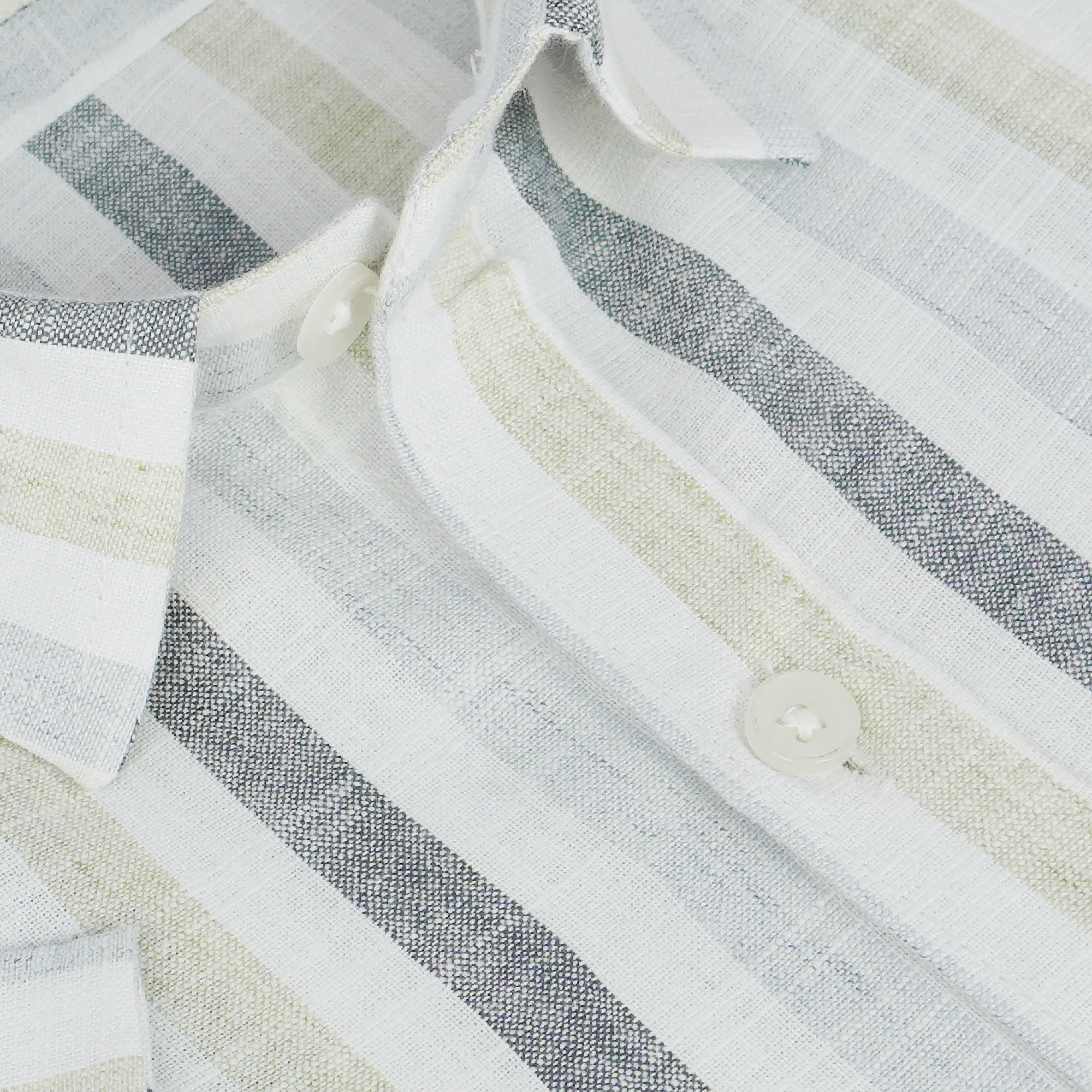 Men's Cotton Linen Striped Half Sleeves Shirt (Grey)