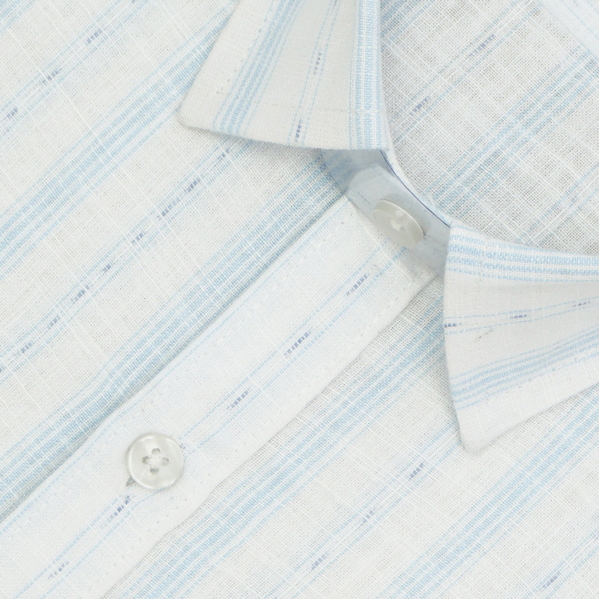 Men's Cotton Linen Striped Half Sleeves Shirt (White)