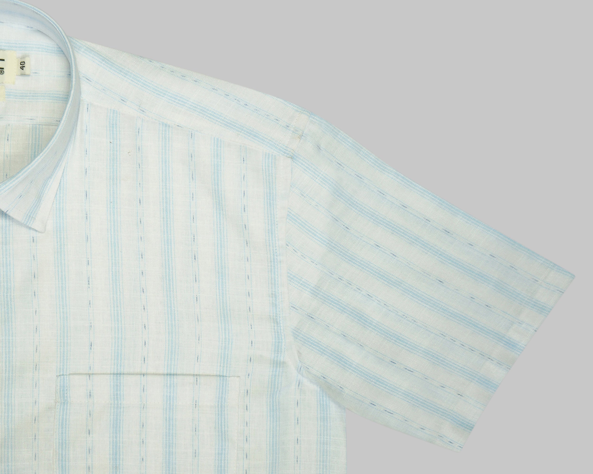 Men's Cotton Linen Striped Half Sleeves Shirt (White)