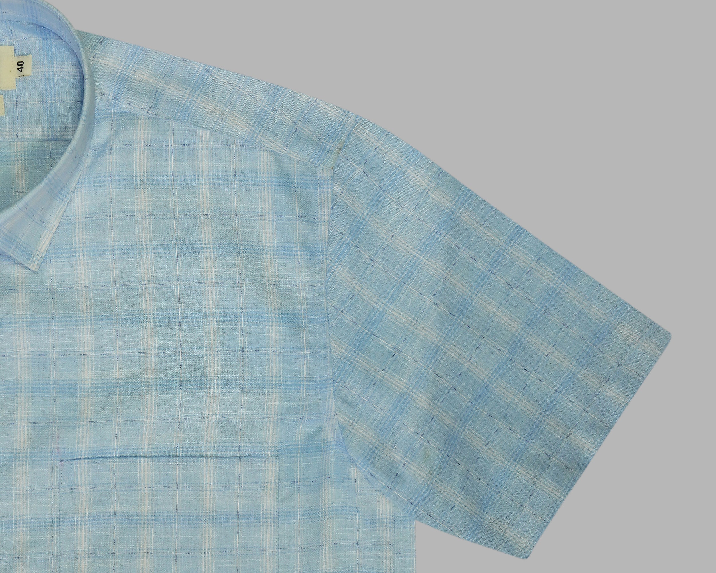 Men's Cotton Linen Checkered Half Sleeves Shirt (Blue)