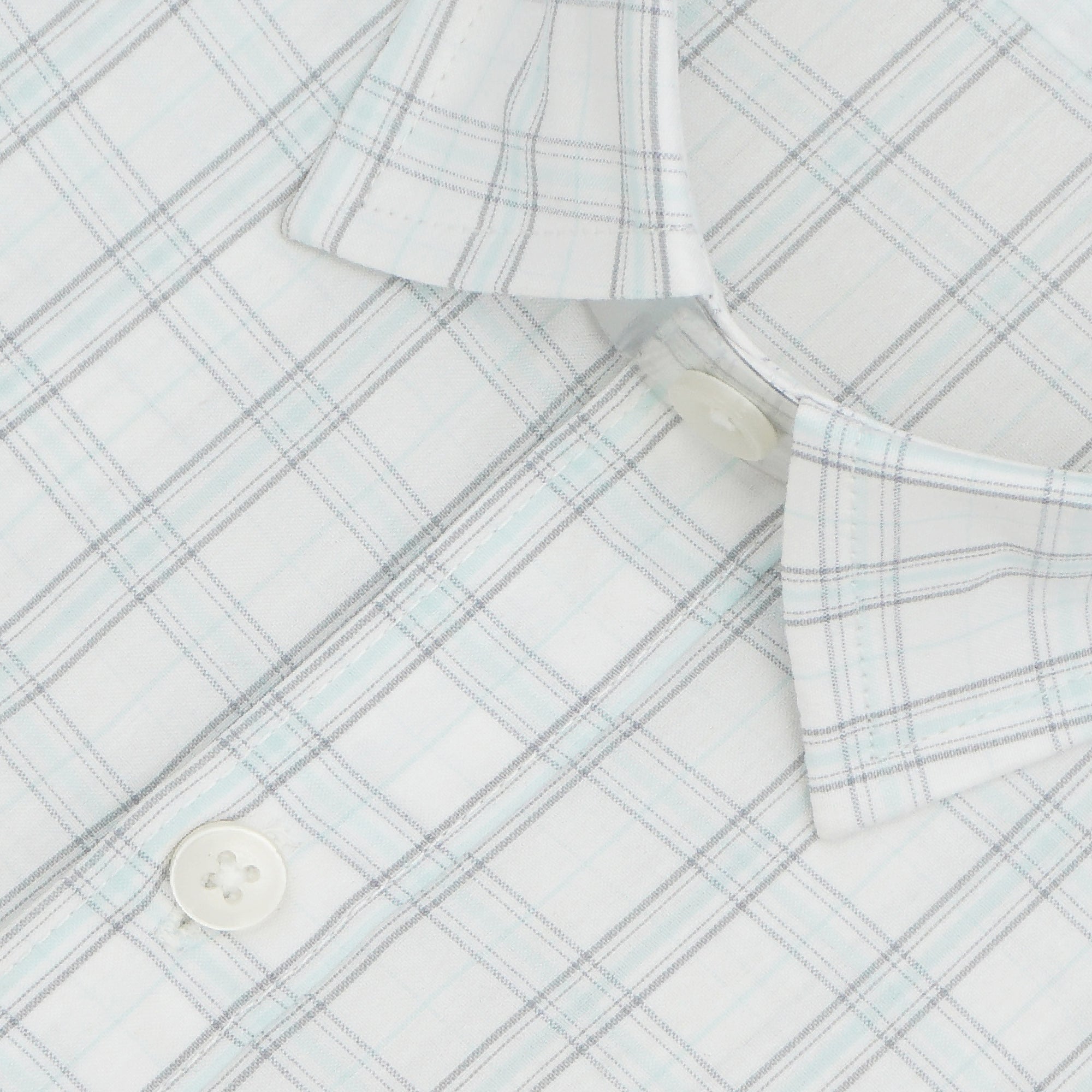 Men's 100% Cotton Checkered Half Sleeves Shirt (White)