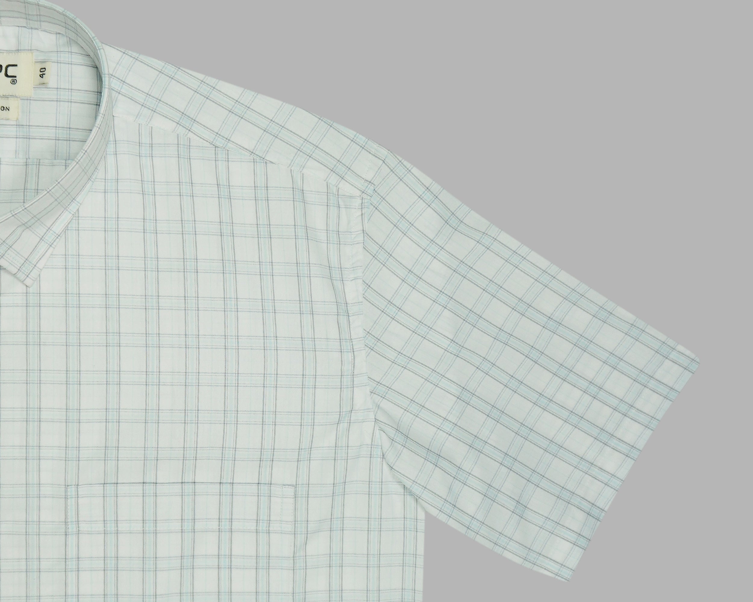 Men's 100% Cotton Checkered Half Sleeves Shirt (White)