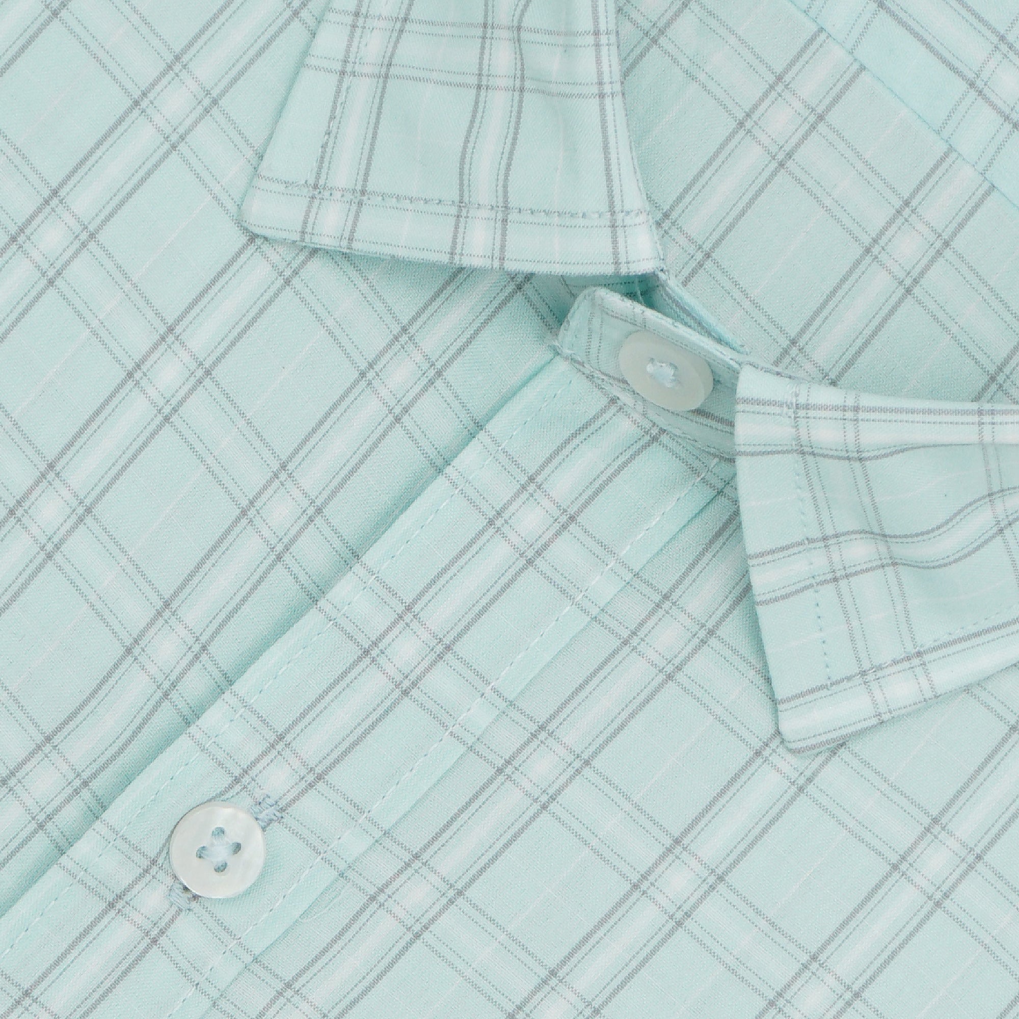 Men's 100% Cotton Checkered Half Sleeves Shirt (Sea Green)