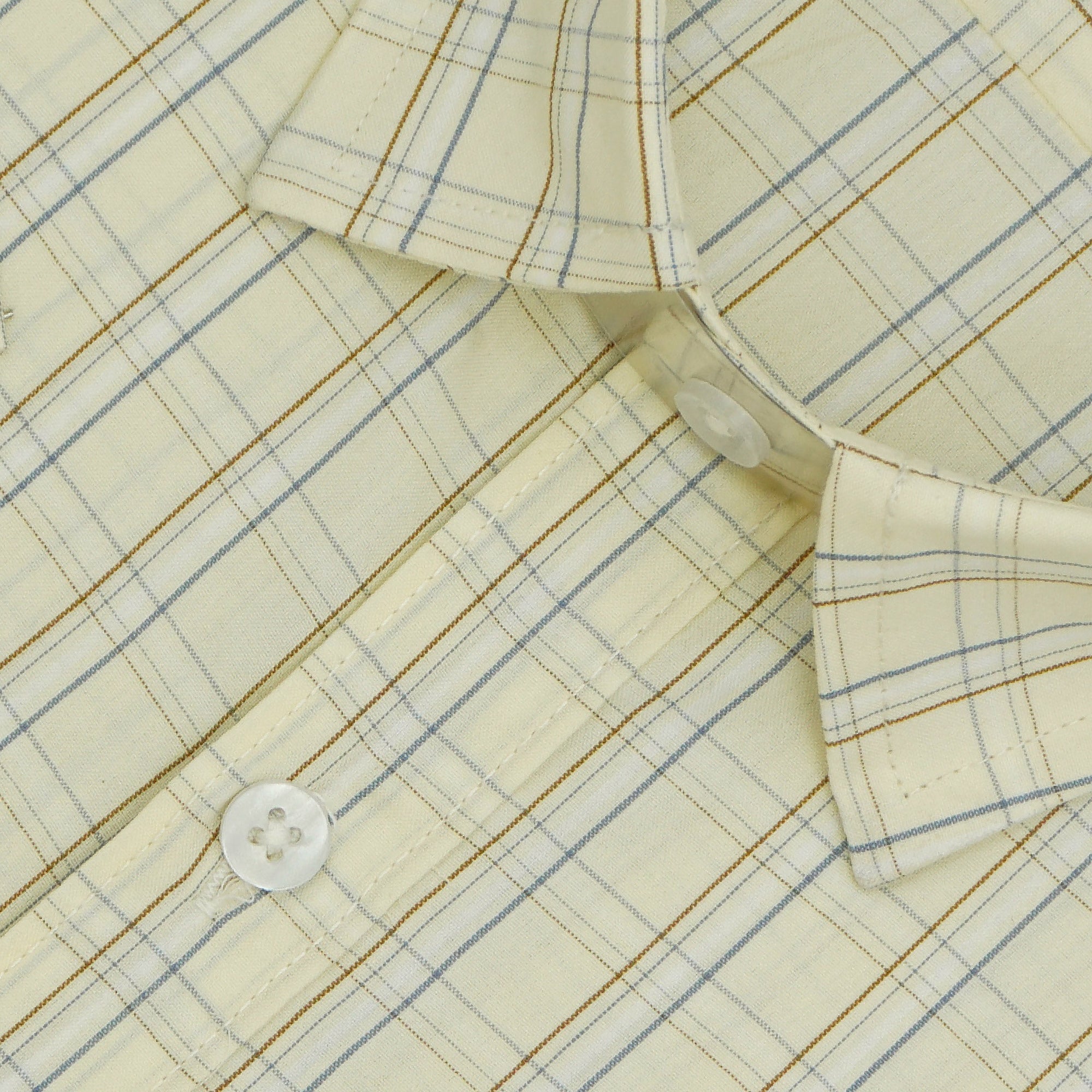 Men's 100% Cotton Checkered Half Sleeves Shirt (Yellow)