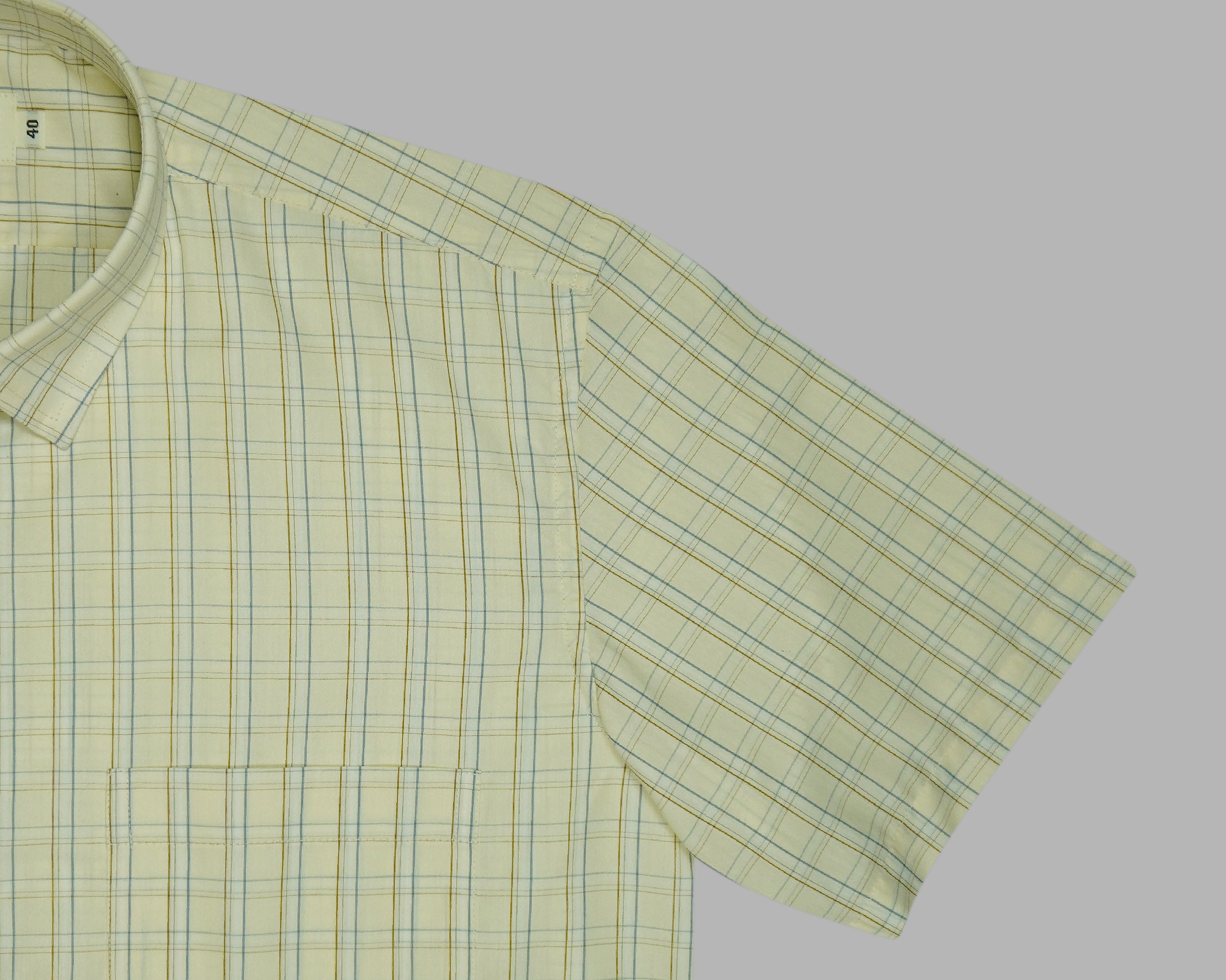 Men's 100% Cotton Checkered Half Sleeves Shirt (Yellow)