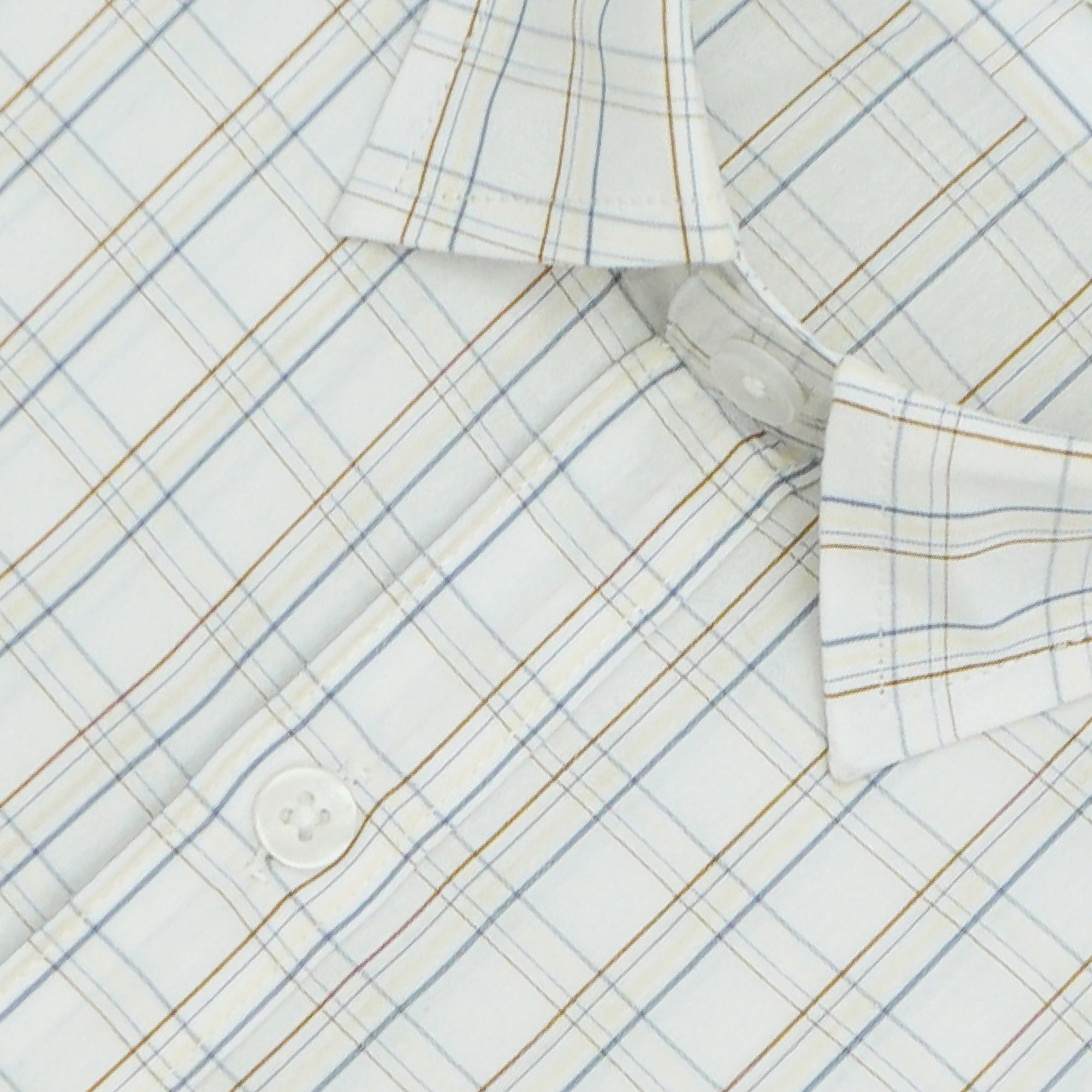 Men's 100% Cotton Checkered Half Sleeves Shirt (Cream (Off White))