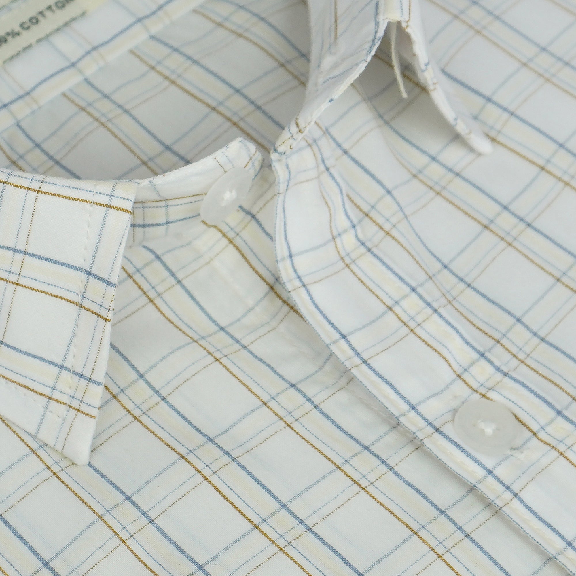 Men's 100% Cotton Checkered Half Sleeves Shirt (Cream (Off White))