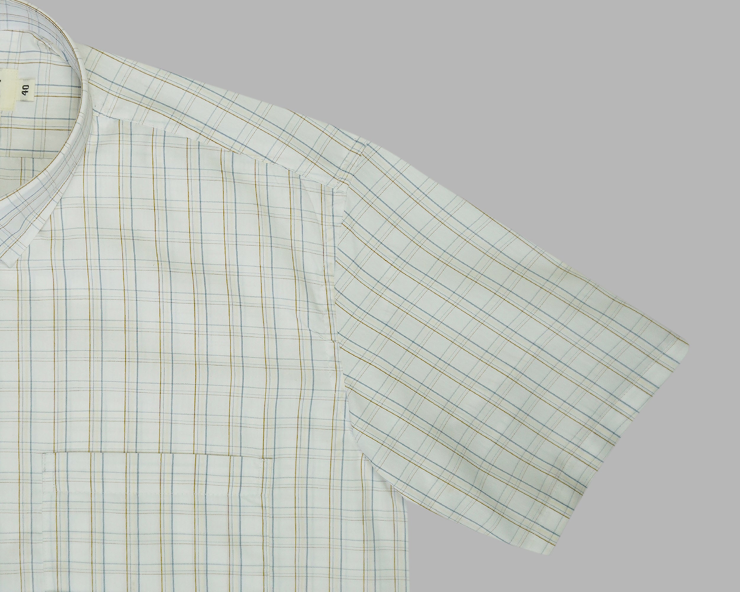 Men's 100% Cotton Checkered Half Sleeves Shirt (Cream (Off White))
