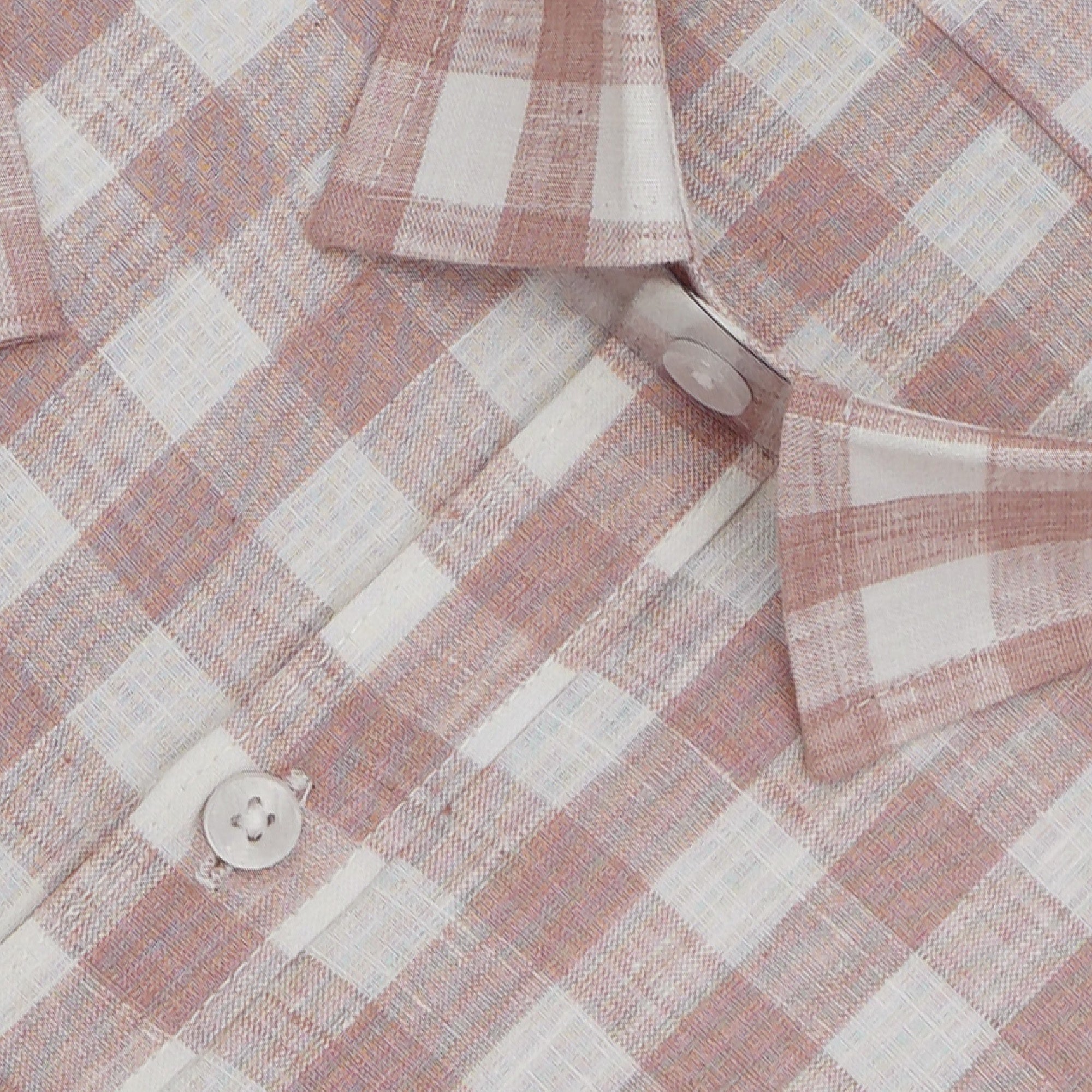 Men's Cotton Linen Checkered Half Sleeves Shirt (Brown)