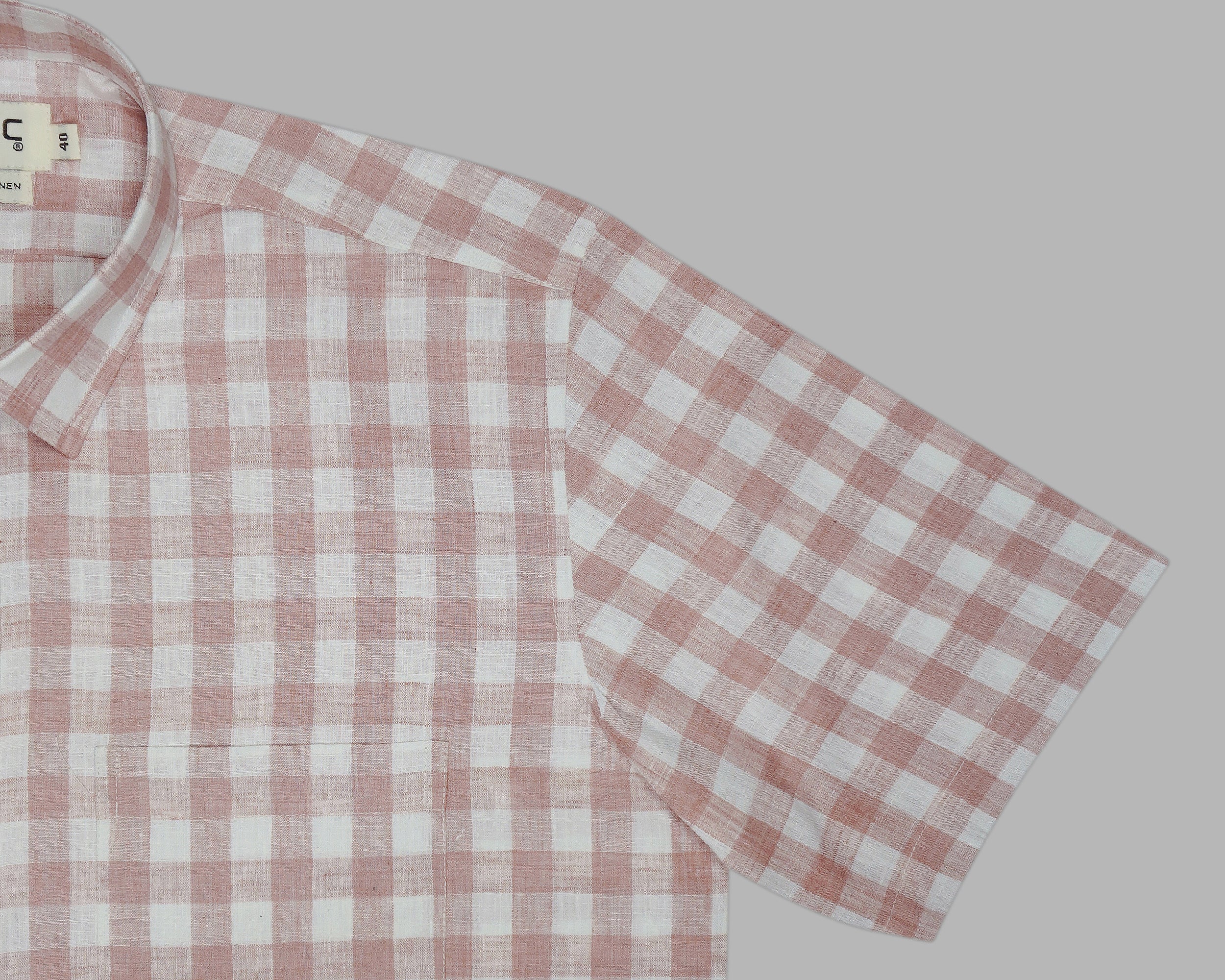 Men's Cotton Linen Checkered Half Sleeves Shirt (Brown)