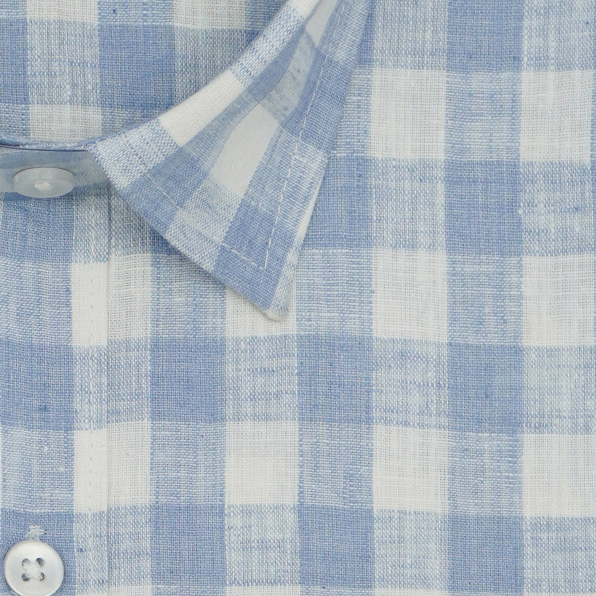 Men's Cotton Linen Checkered Half Sleeves Shirt (Blue)