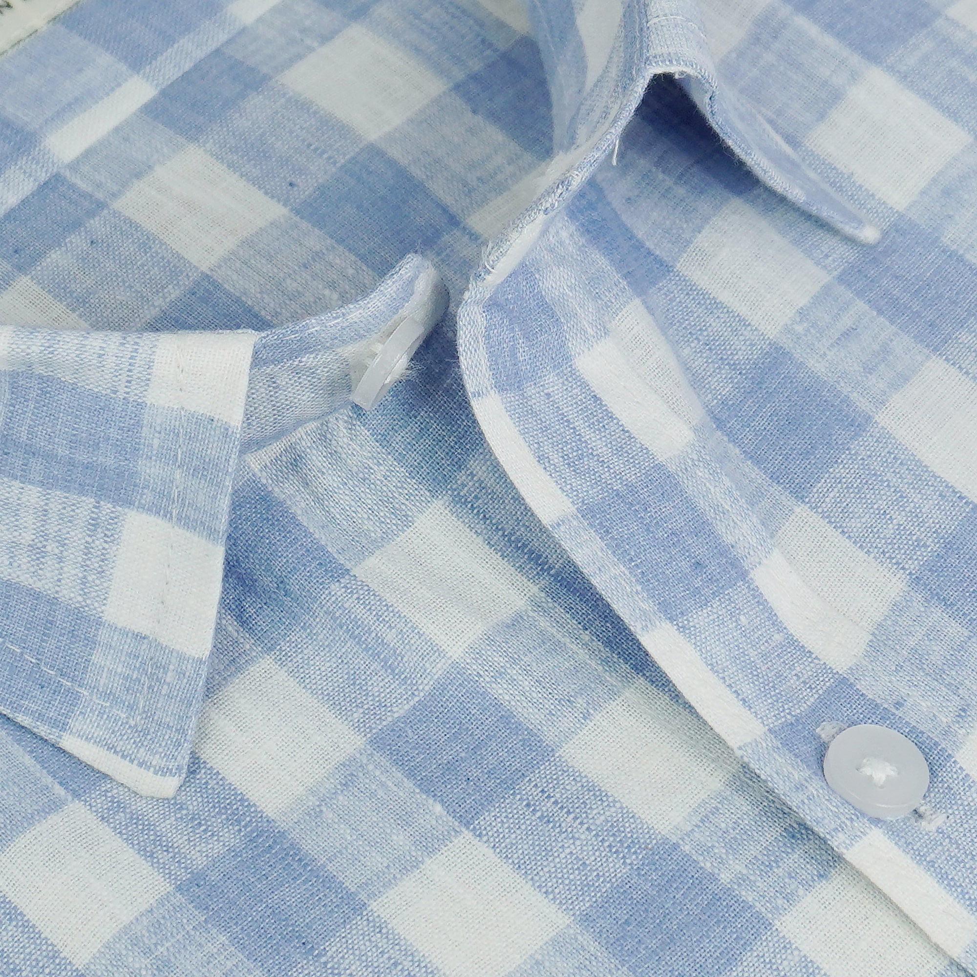 Men's Cotton Linen Checkered Half Sleeves Shirt (Blue)