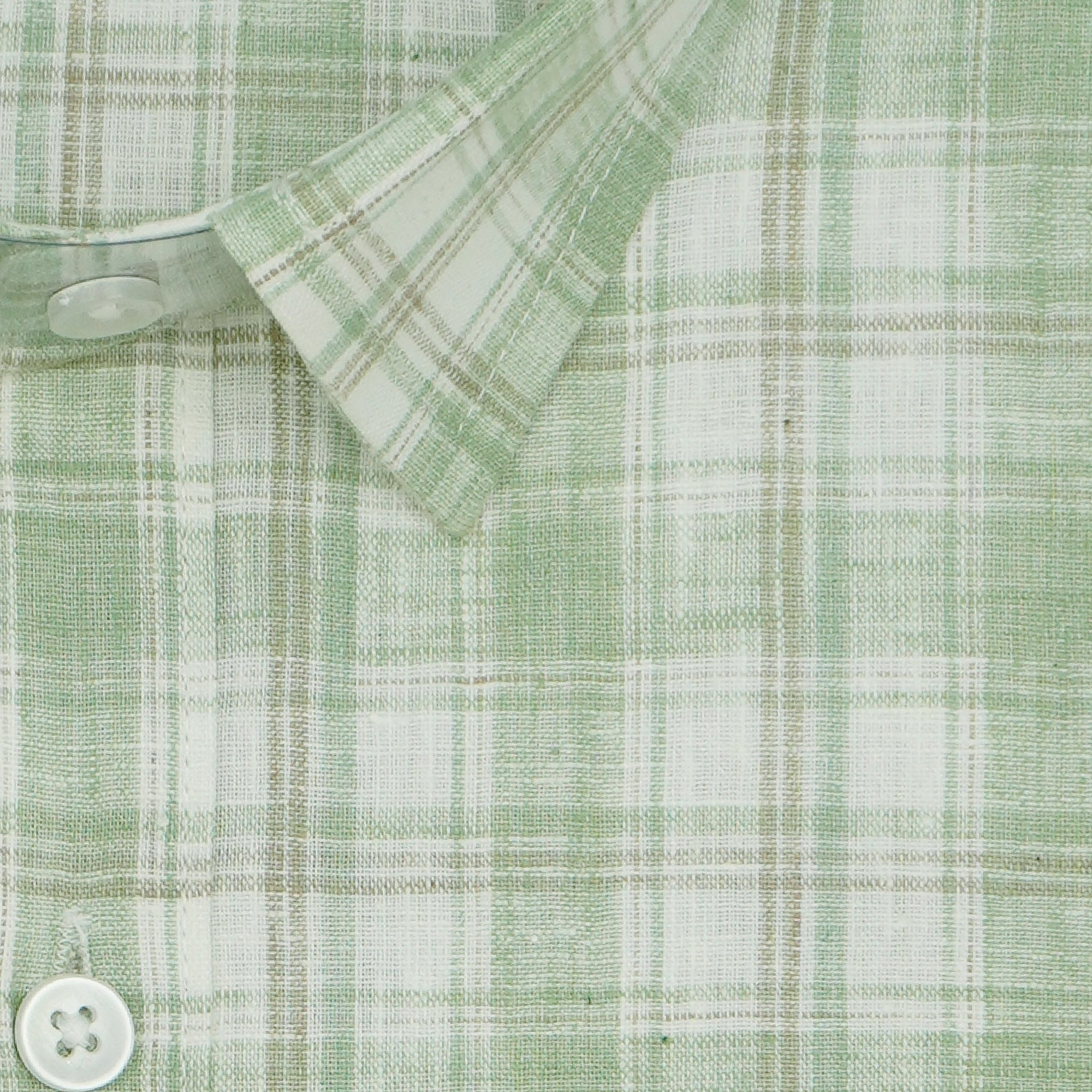 Men's Cotton Linen Checkered Half Sleeves Shirt (Green)