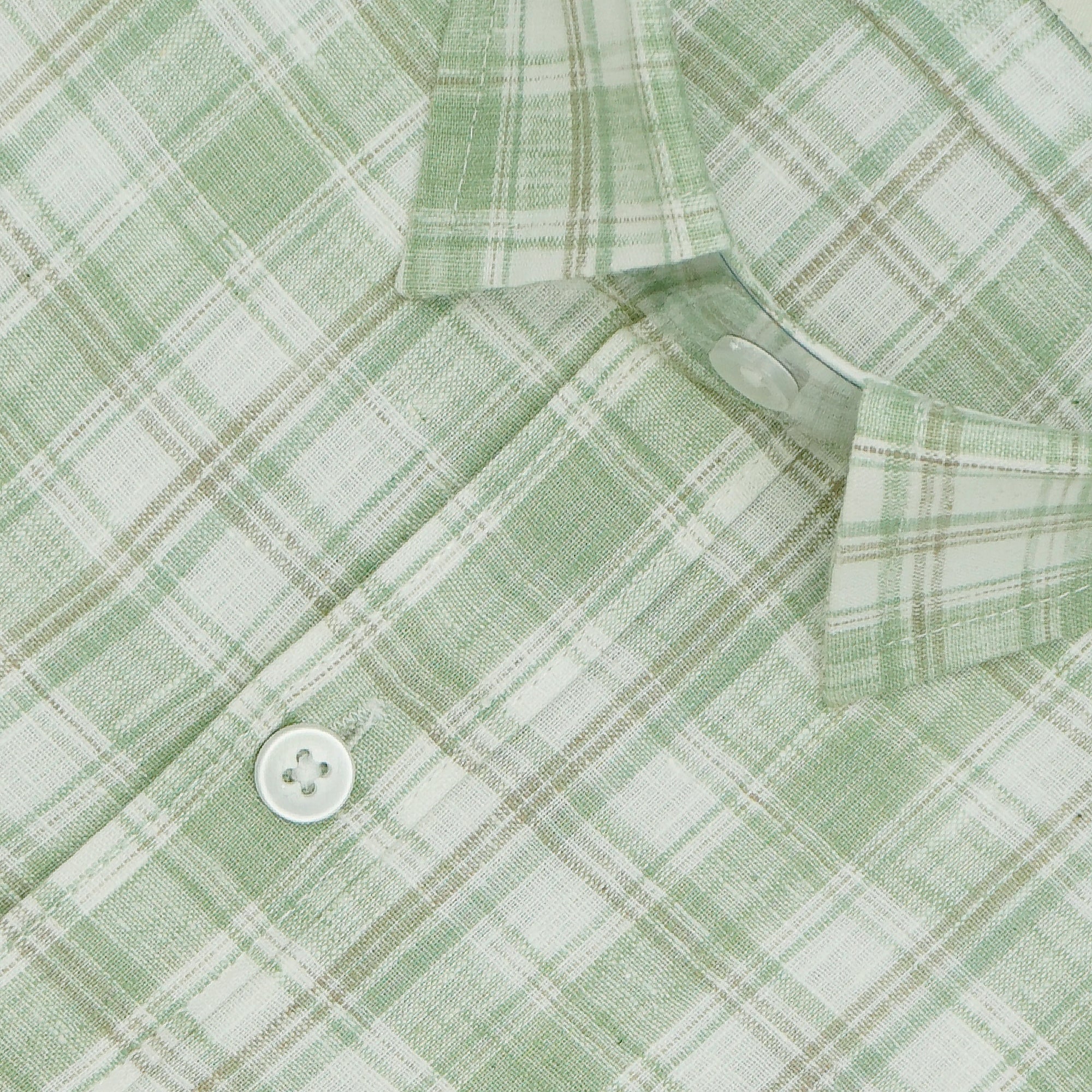 Men's Cotton Linen Checkered Half Sleeves Shirt (Green)