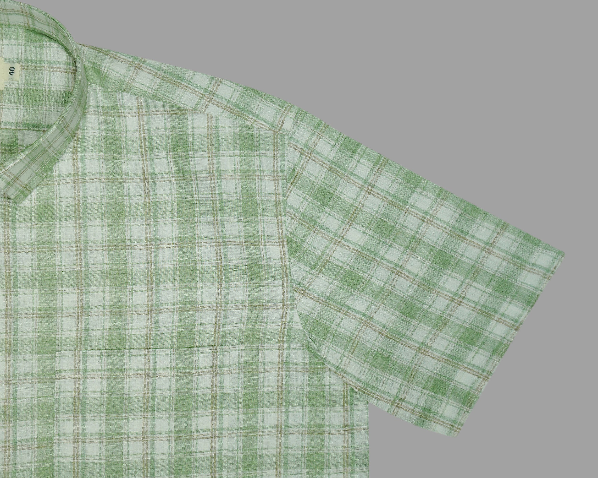 Men's Cotton Linen Checkered Half Sleeves Shirt (Green)