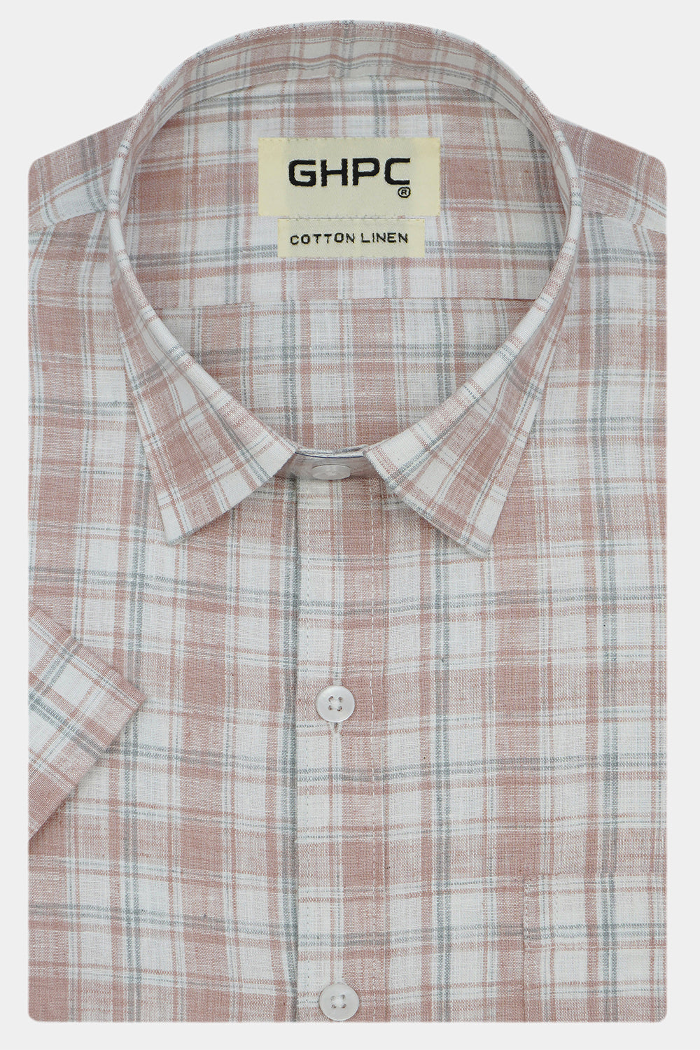 Men's Cotton Linen Checkered Half Sleeves Shirt (Brown)