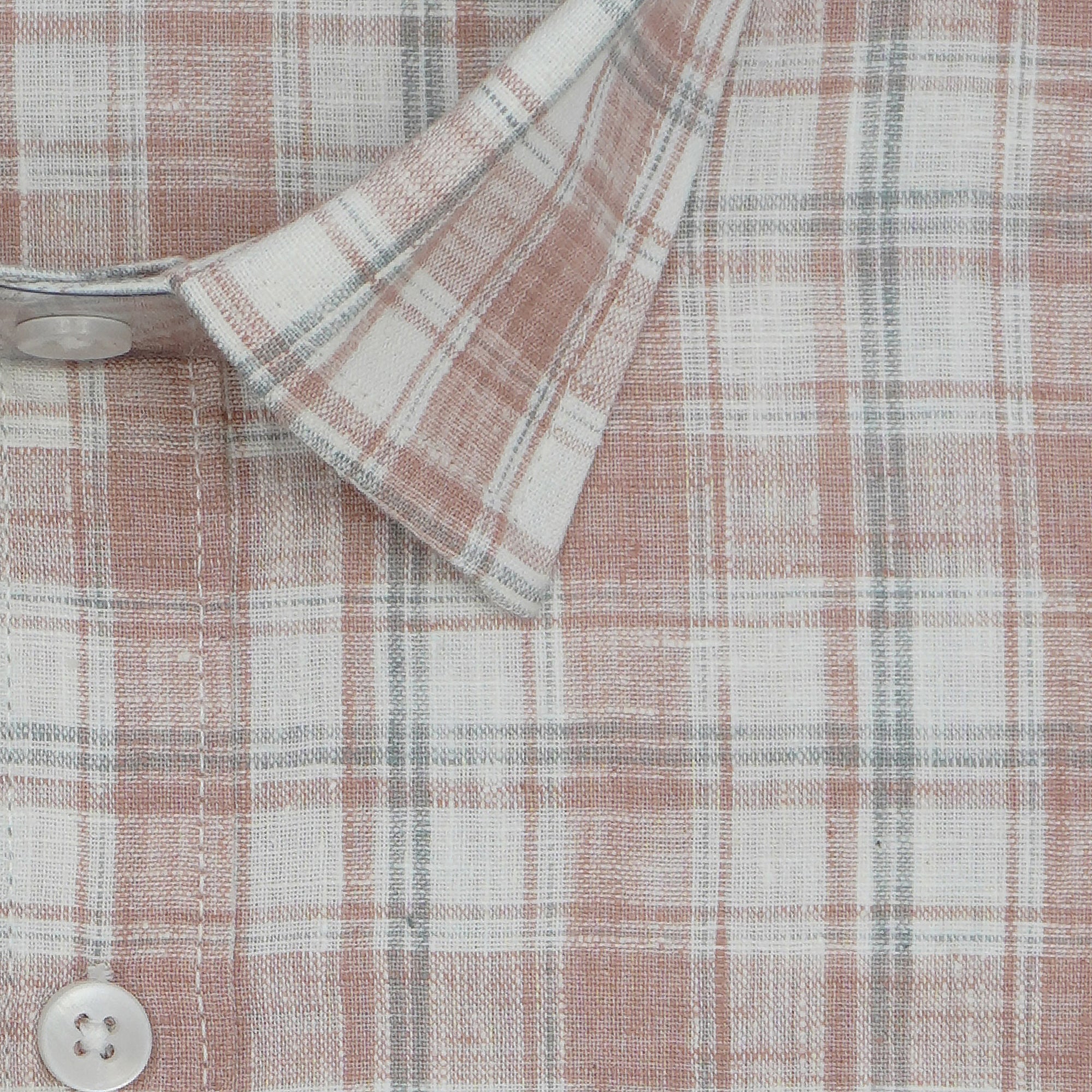 Men's Cotton Linen Checkered Half Sleeves Shirt (Brown)
