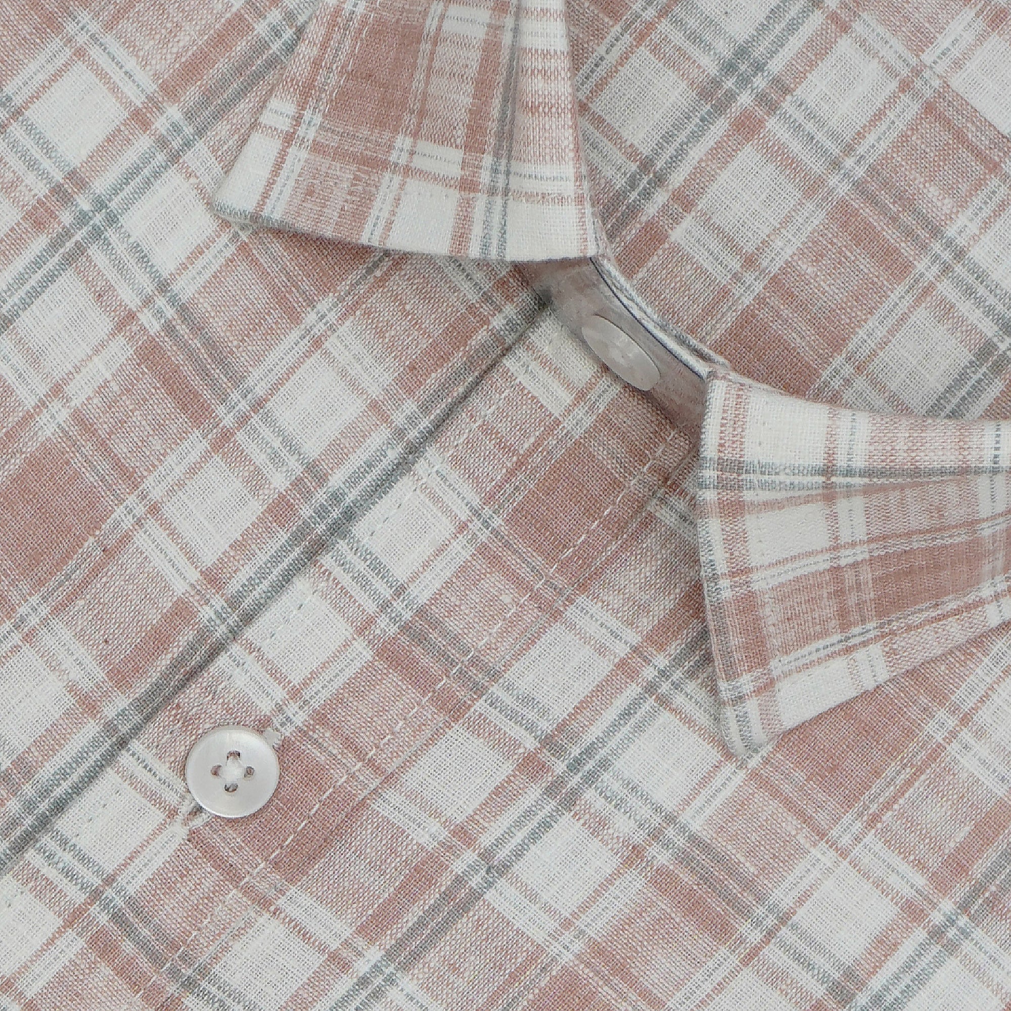 Men's Cotton Linen Checkered Half Sleeves Shirt (Brown)