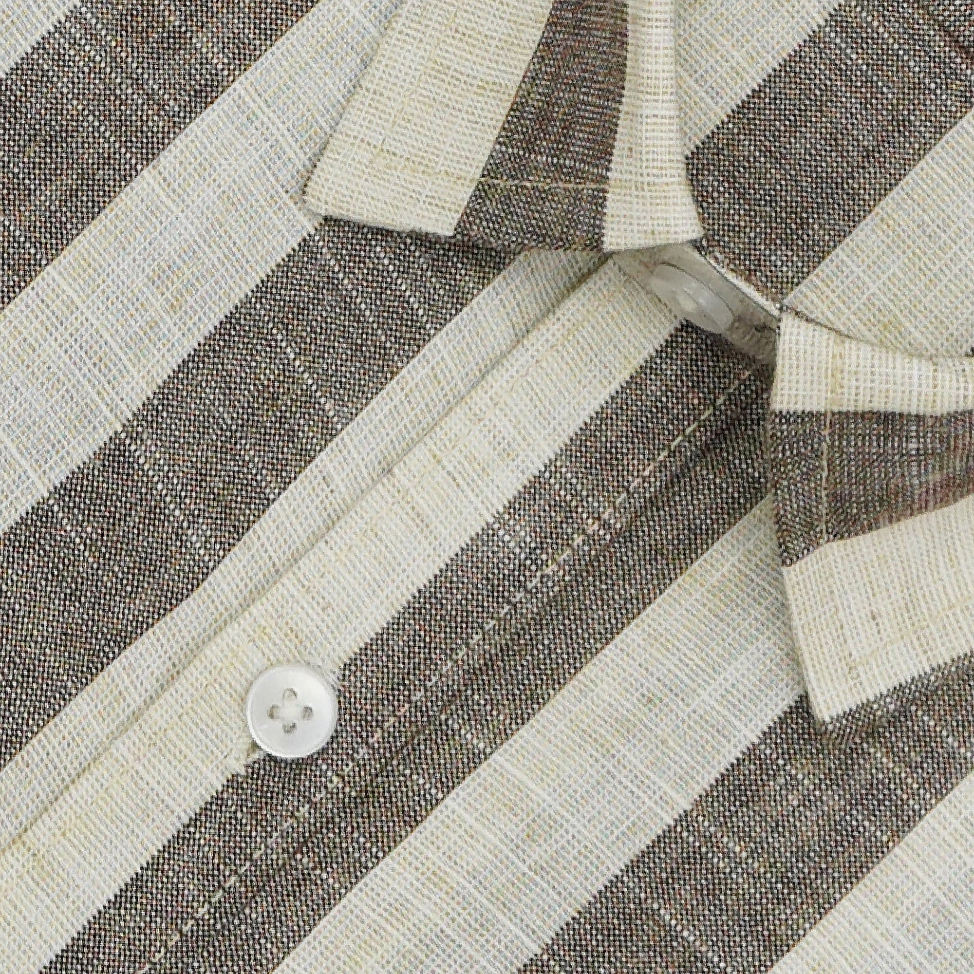 Men's Cotton Linen Striped Half Sleeves Shirts (Khaki)