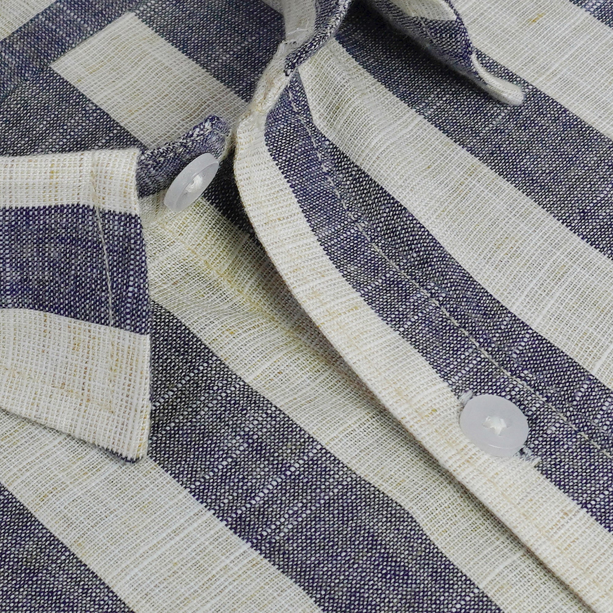 Men's Cotton Linen Striped Half Sleeves Shirts (Blue)
